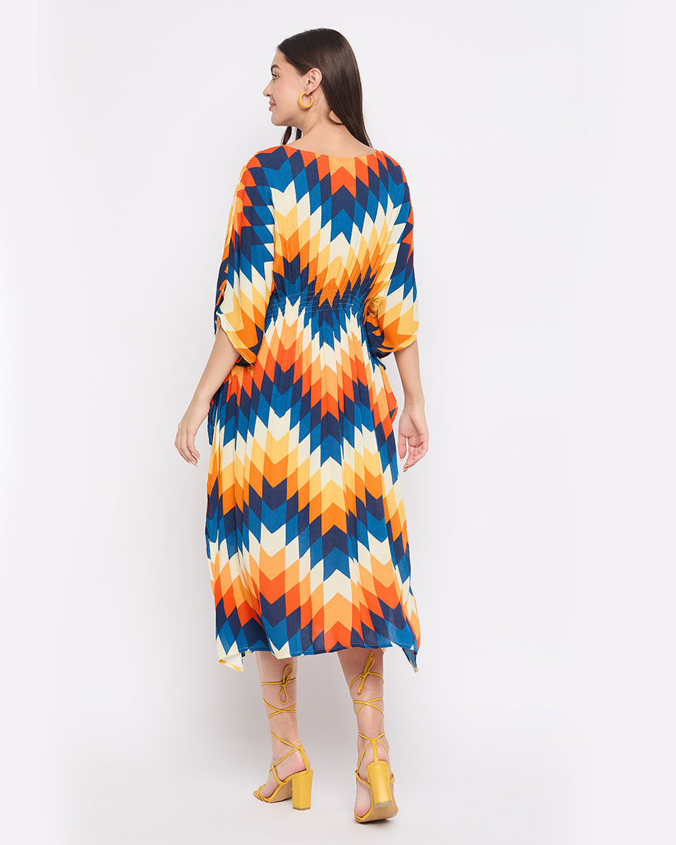 Rayon Crepe Multicolor Abstract Print Kaftan Dress For Women