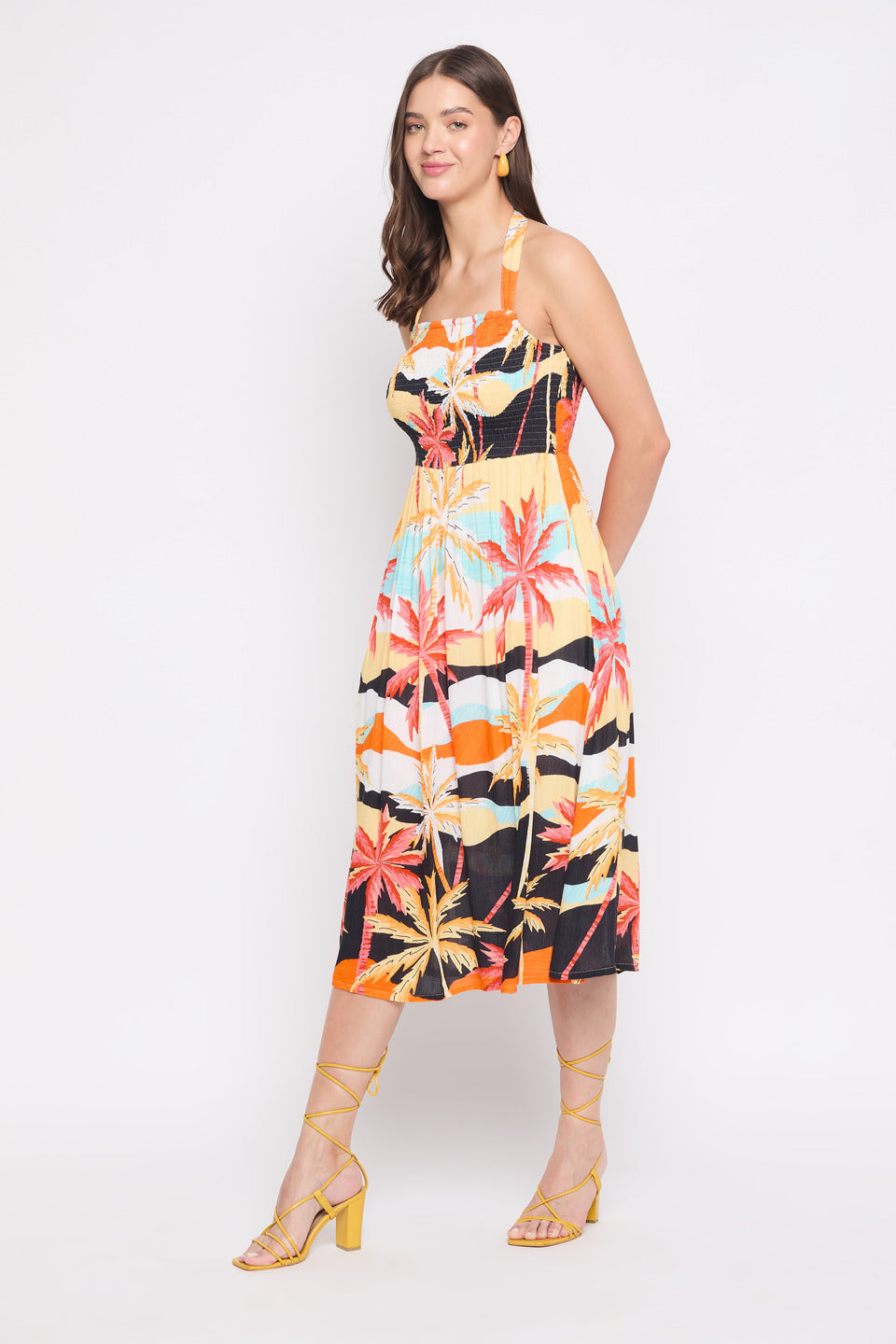 Rayon Crepe Beach Multicolor Midi Dress For women