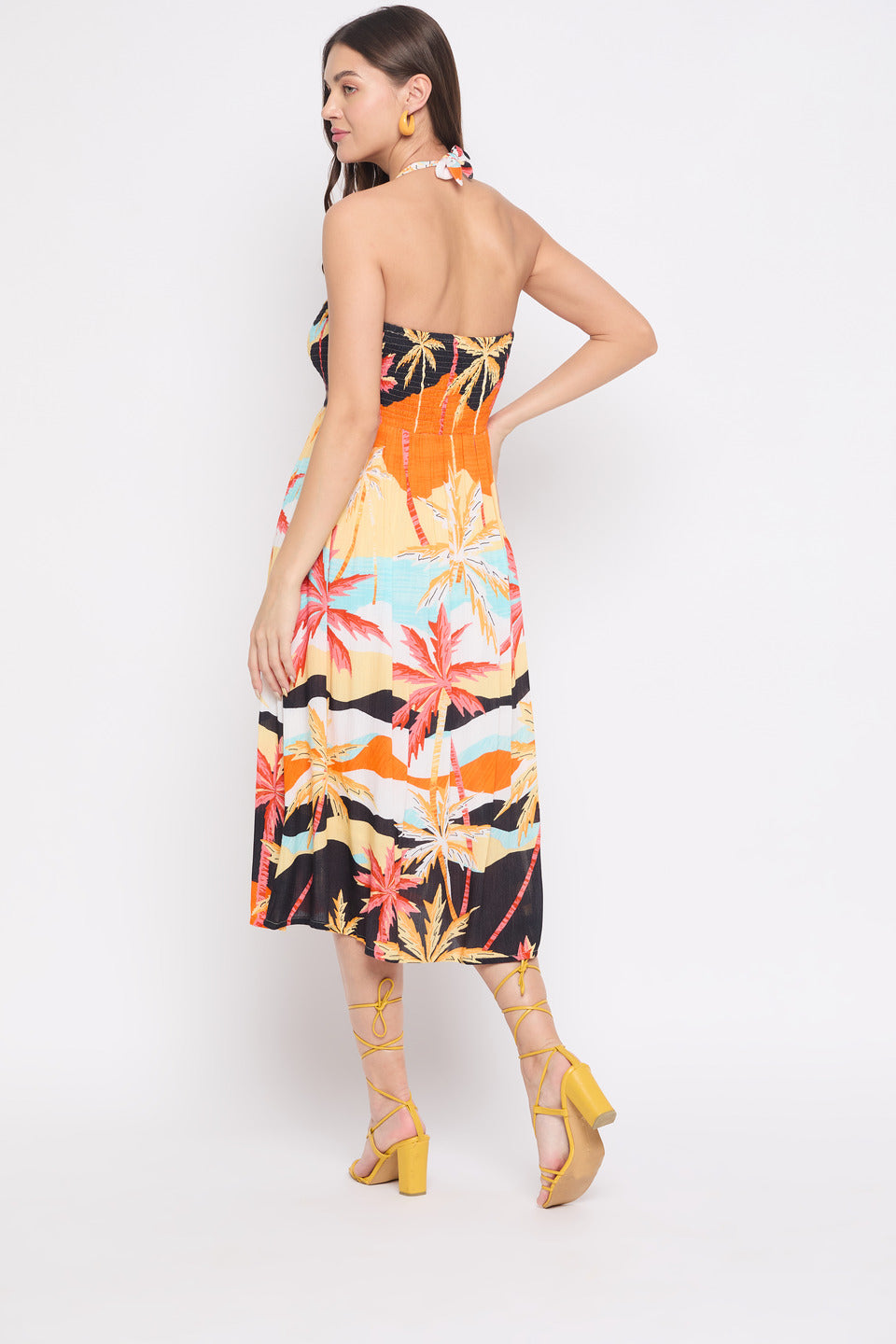 Rayon Crepe Beach Multicolor Midi Dress For women