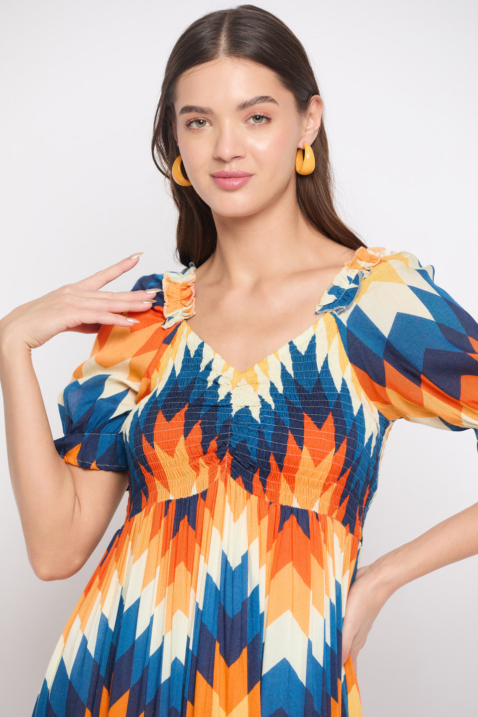 Digital Print Multicolor Rayon Crepe Casual Maxi Dress For Women