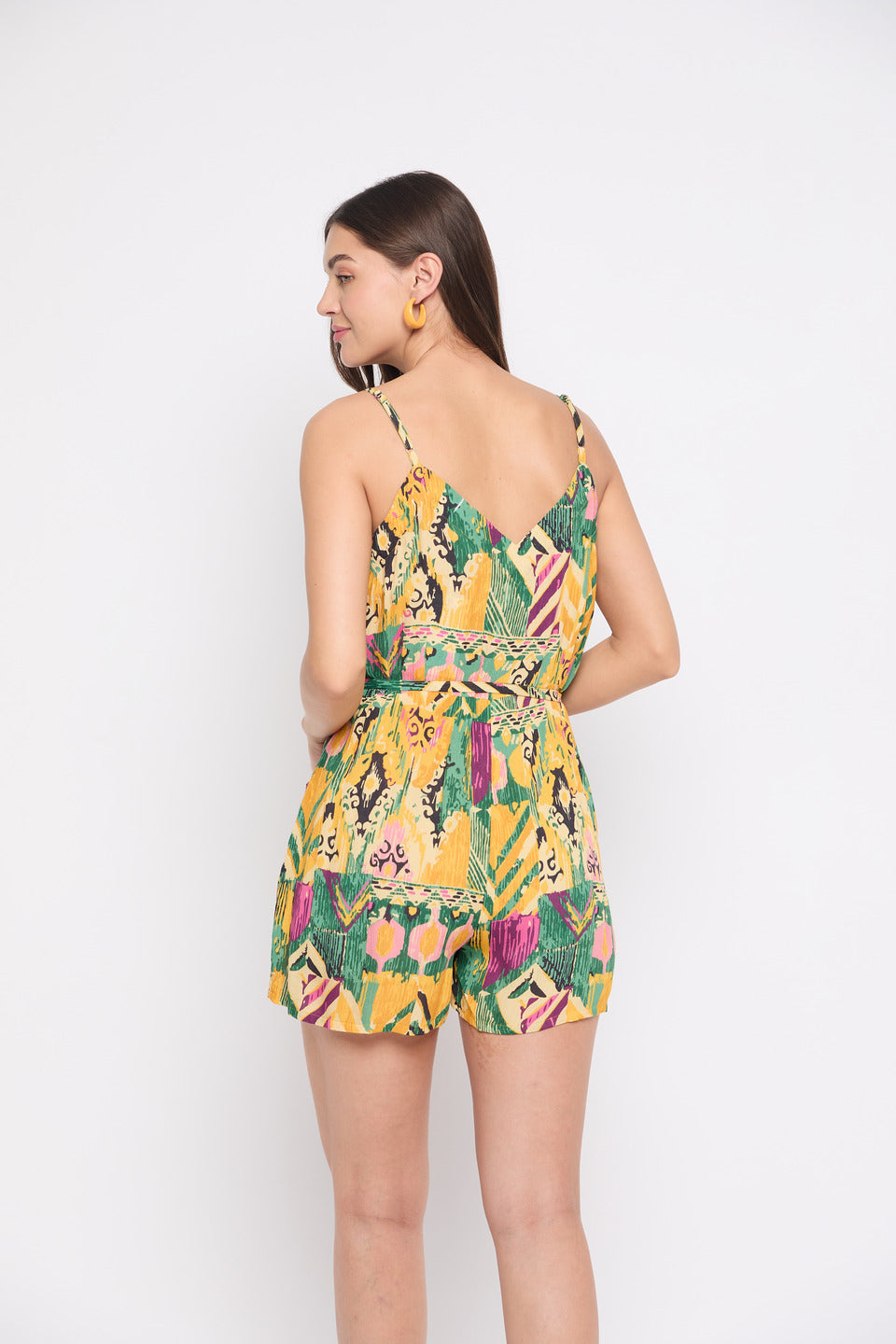 Abstract Print Multicolor Rayon Crepe Play Suit For Women
