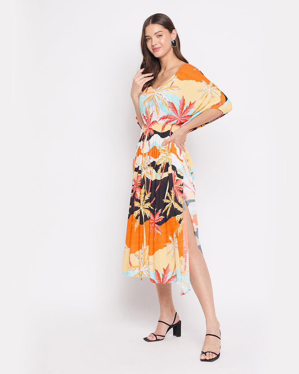 Rayon Crepe Multicolor Beach Kaftan Dress For Women