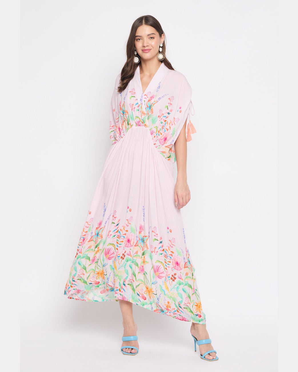 Pink Floral printed Rayon Crepe Maxi kaftan For Women