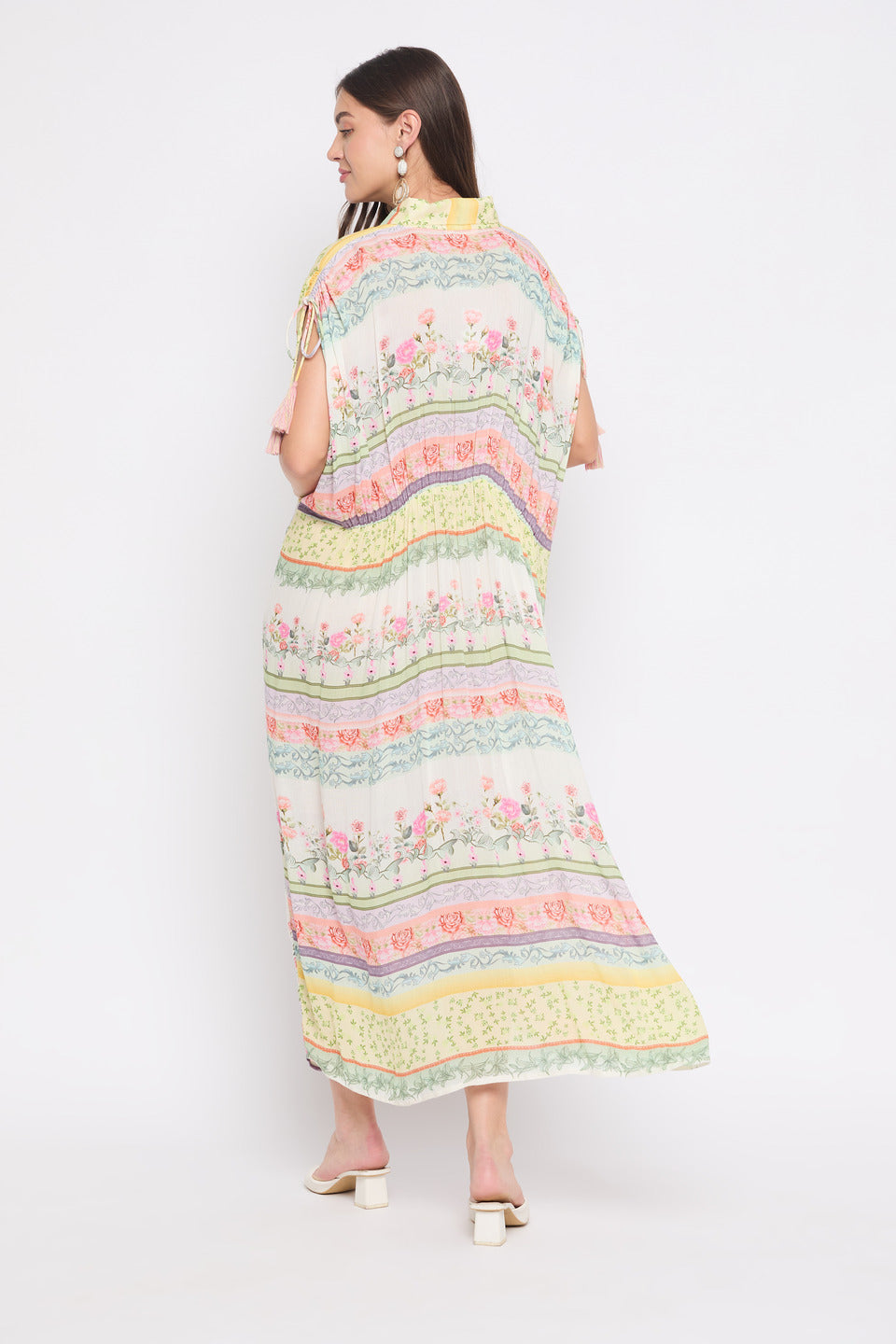 White Rayon Crepe Elegant Floral Kaftan For Women