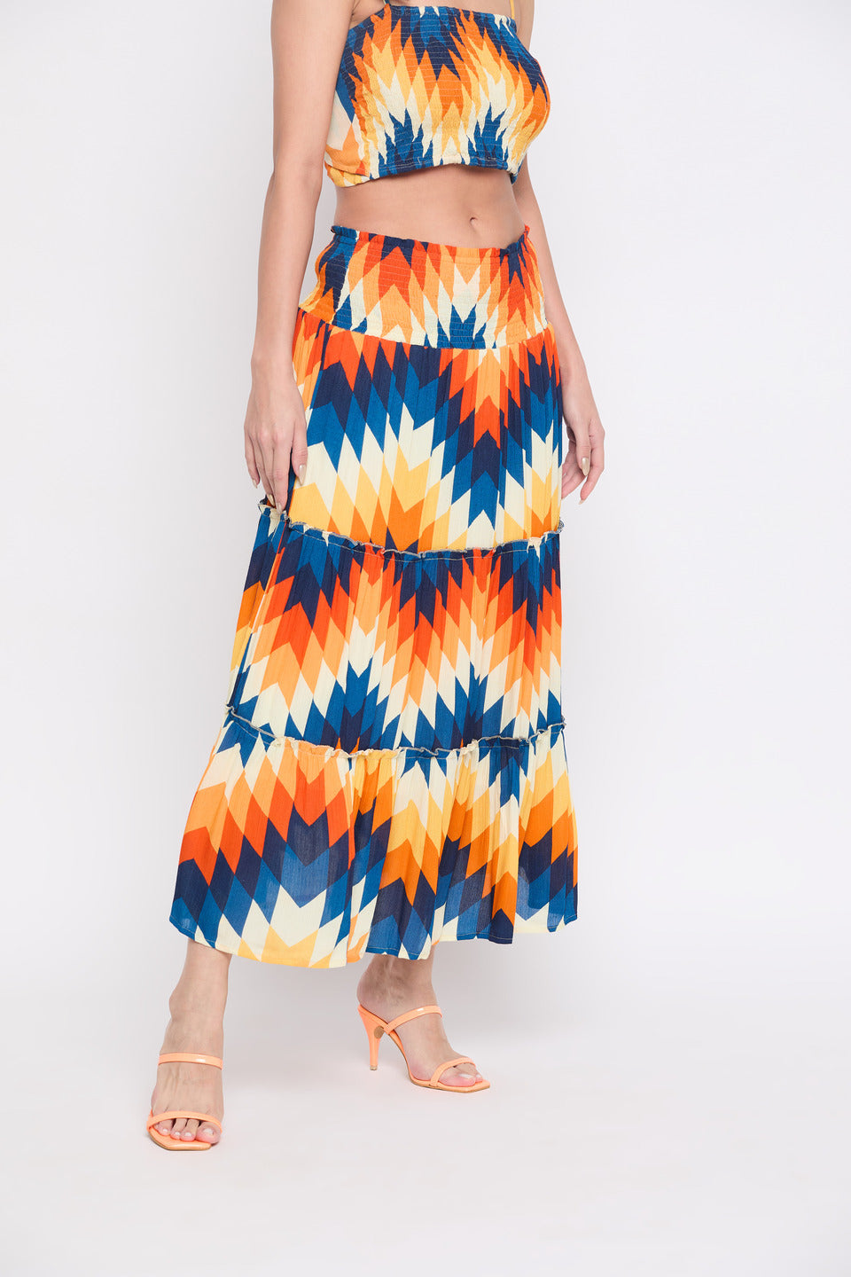Abstract Printed Rayon Crepe Long Skirt For Women