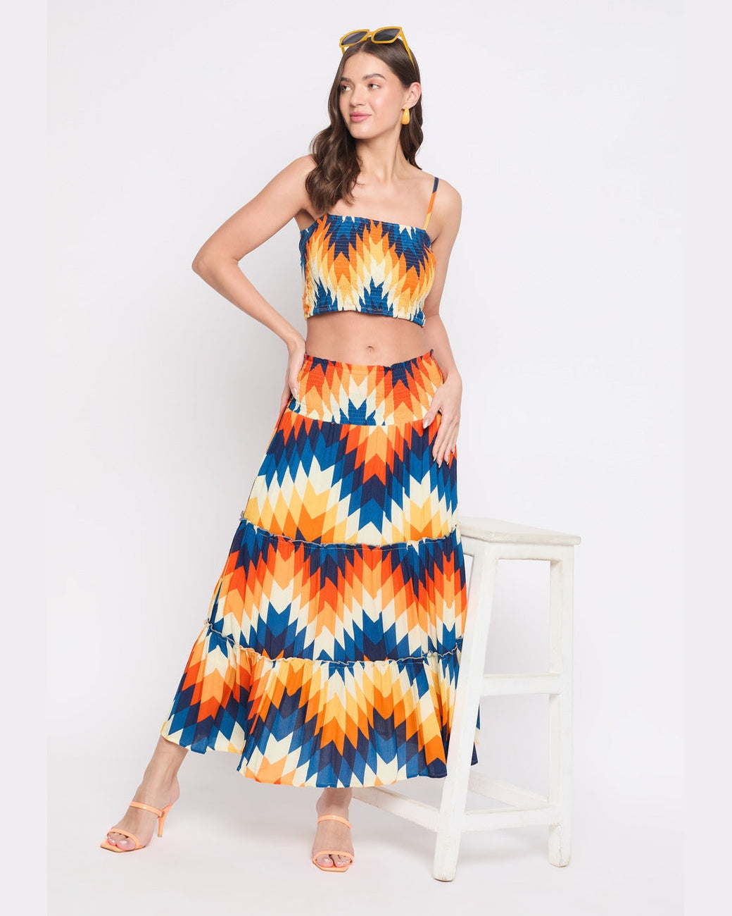 Abstract Printed Rayon Crepe Long Skirt For Women