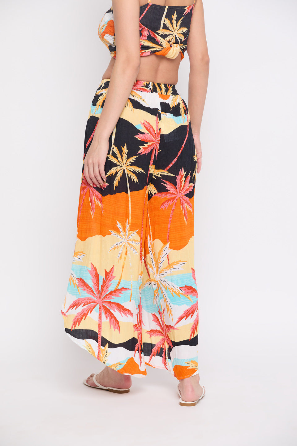 Beach Theme Multicolor Rayon Crepe Pants For Women