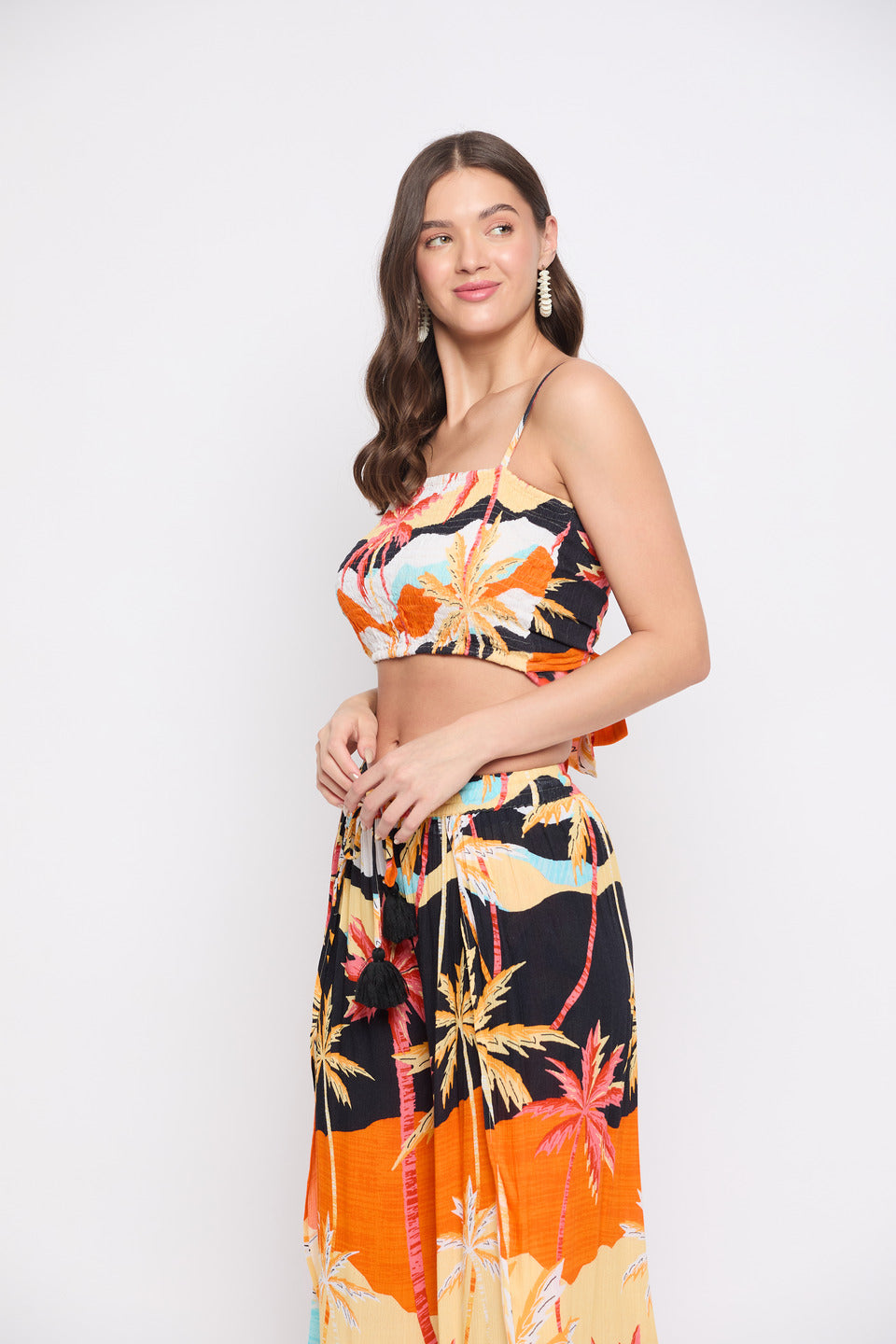 Beach Theme Orange Multicolor Crepe Top For Women
