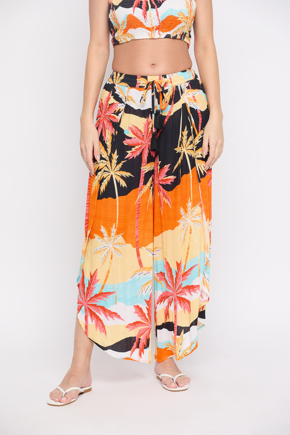 Beach Theme Multicolor Rayon Crepe Pants For Women