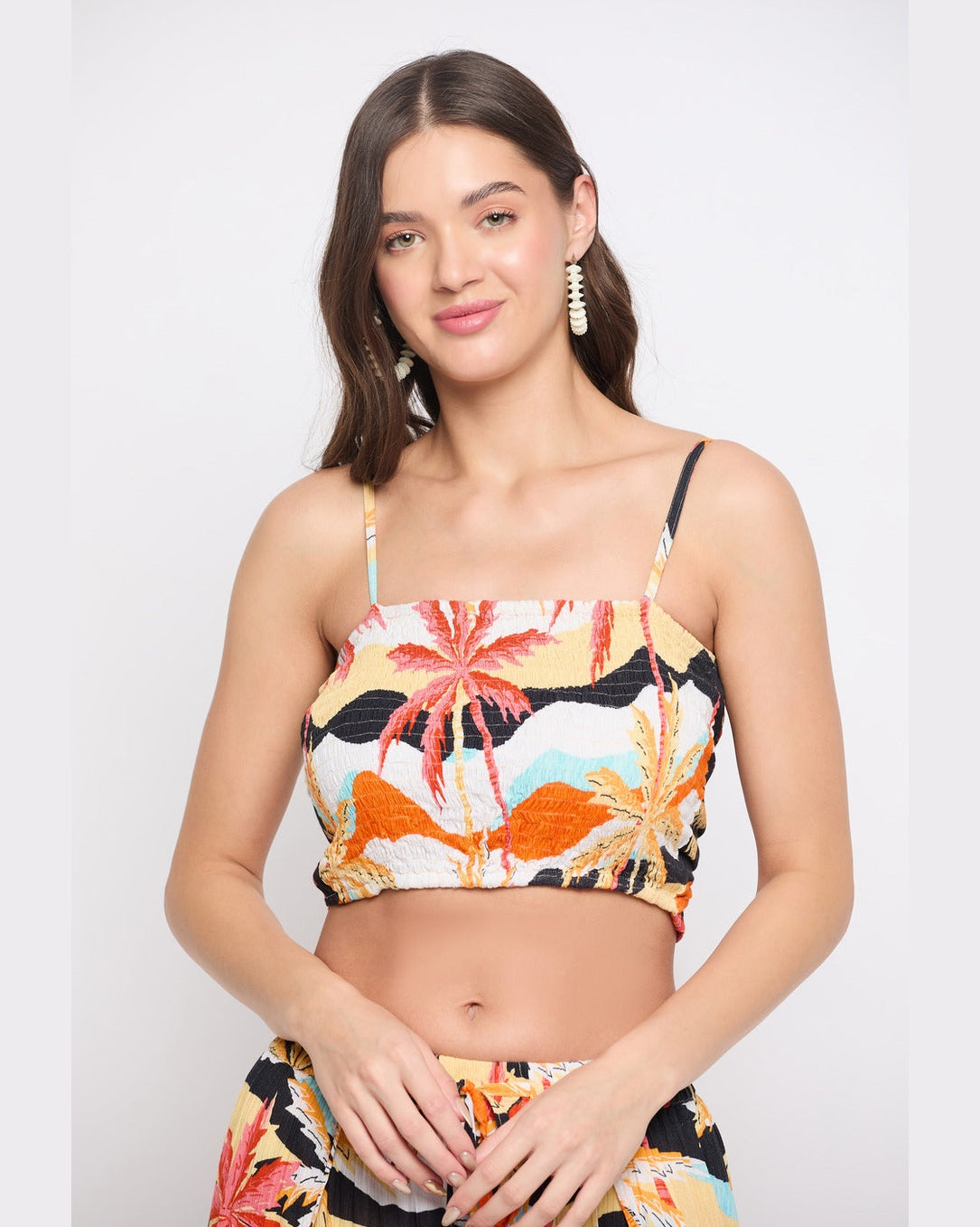 Beach Theme Orange Multicolor Crepe Top For Women