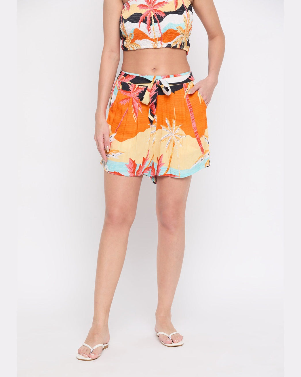 Rayon Crepe Multicolor Beach Shorts For Women