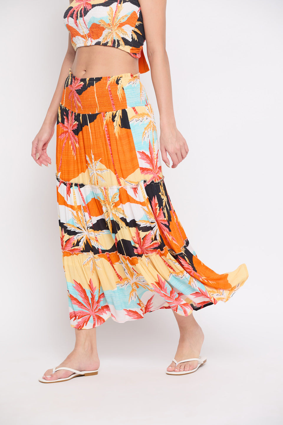 Multicolor Beach Theme Rayon Crepe Long Skirt For Women