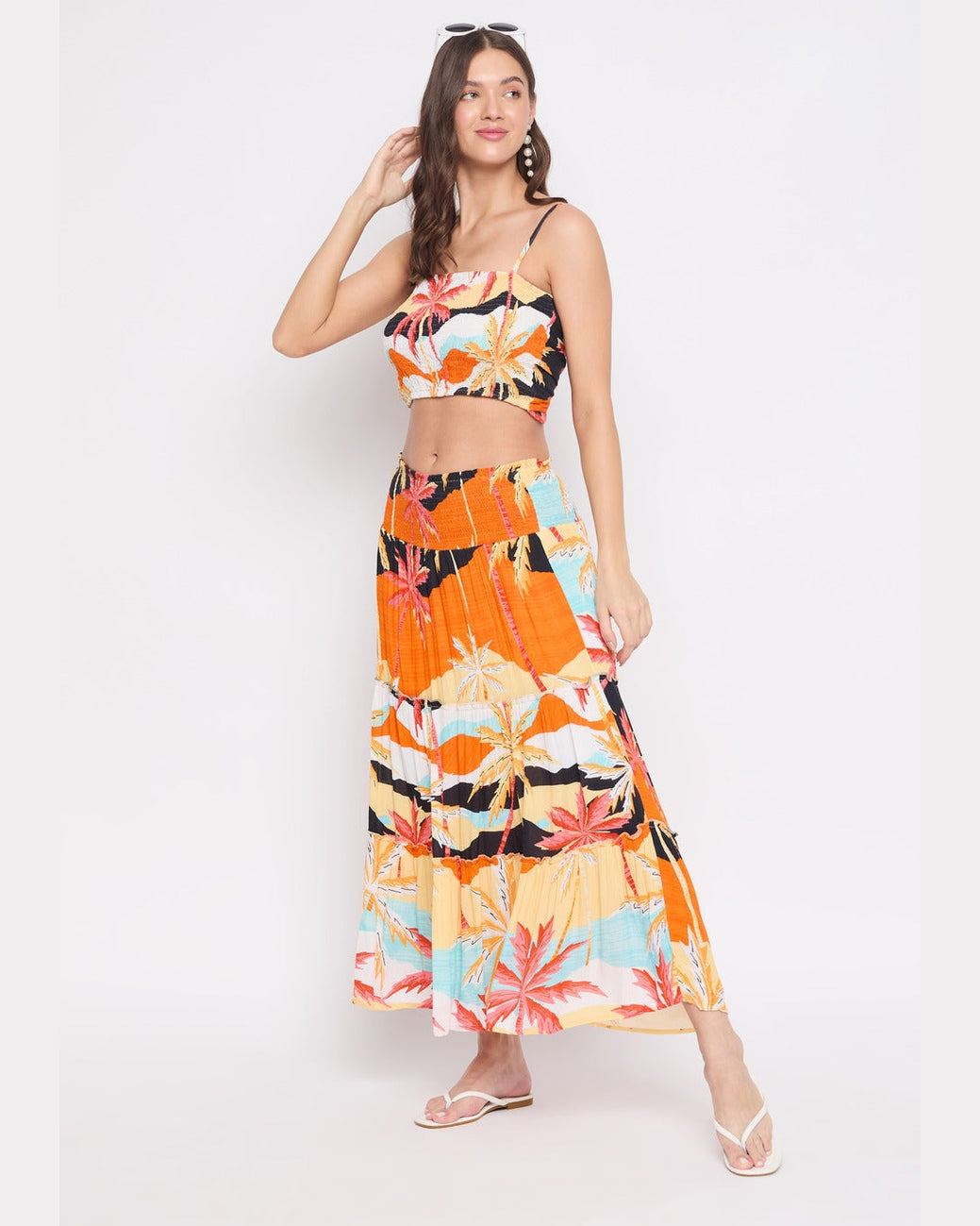 Multicolor Beach Theme Rayon Crepe Long Skirt For Women