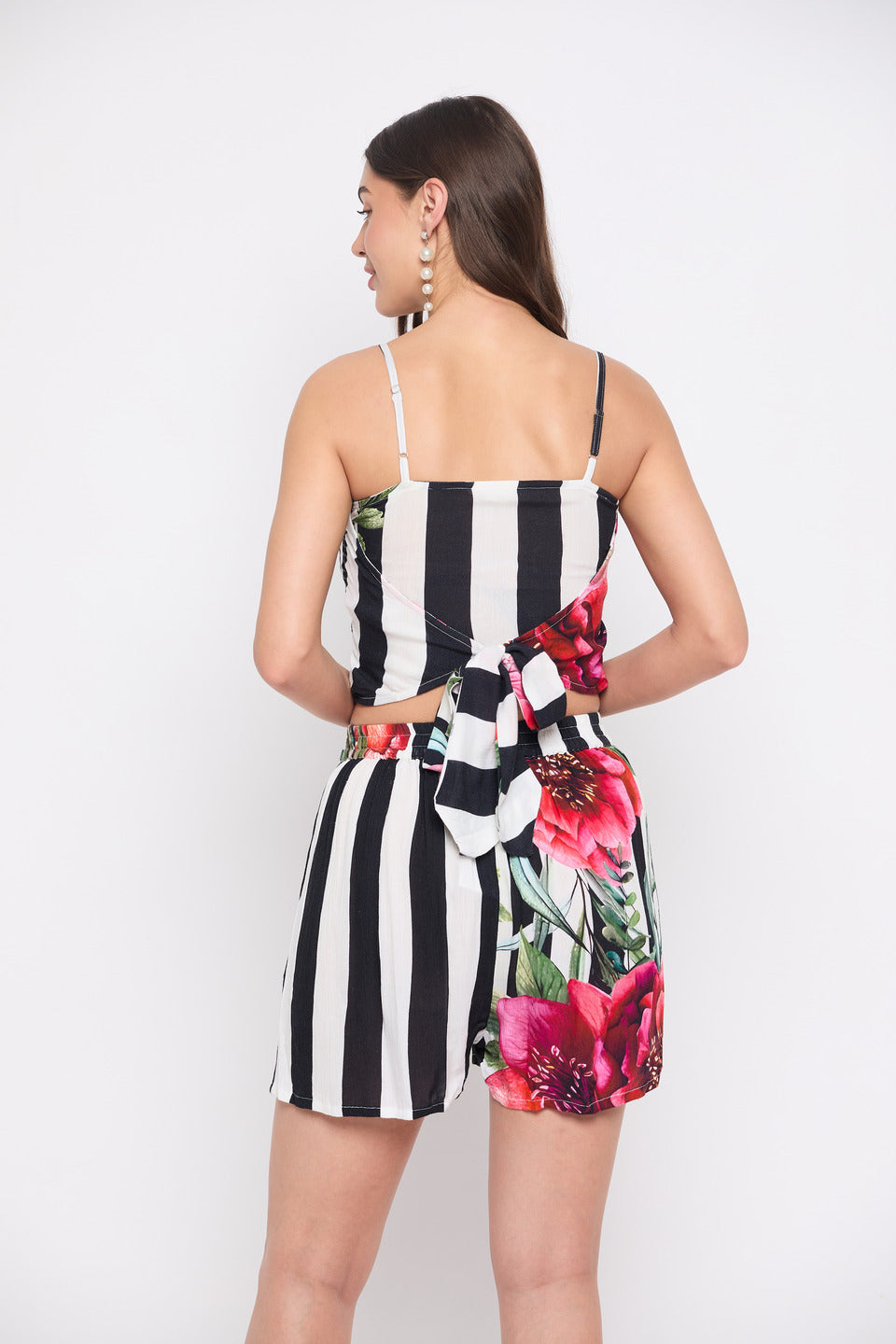 Striped & Floral Printed Multicolor Rayon Crepe Top For Women