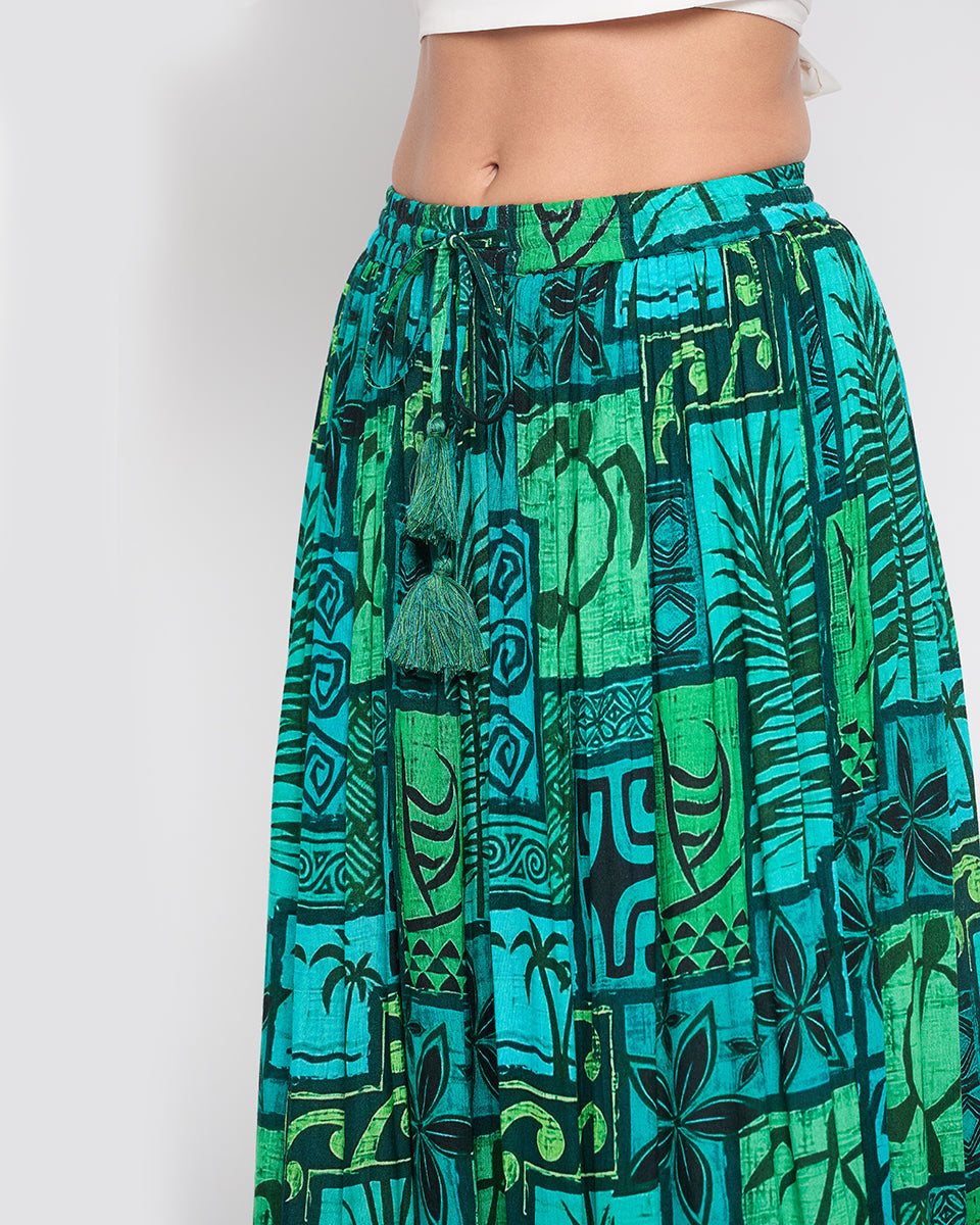 Dark Green Rayon Crepe Boho Long Skirt For Women