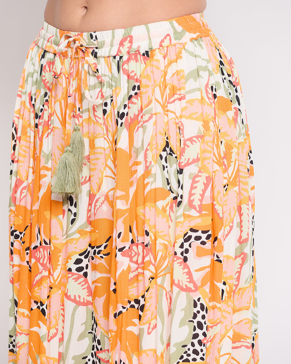 Tropical Print Rayon Crepe Skirt For Women