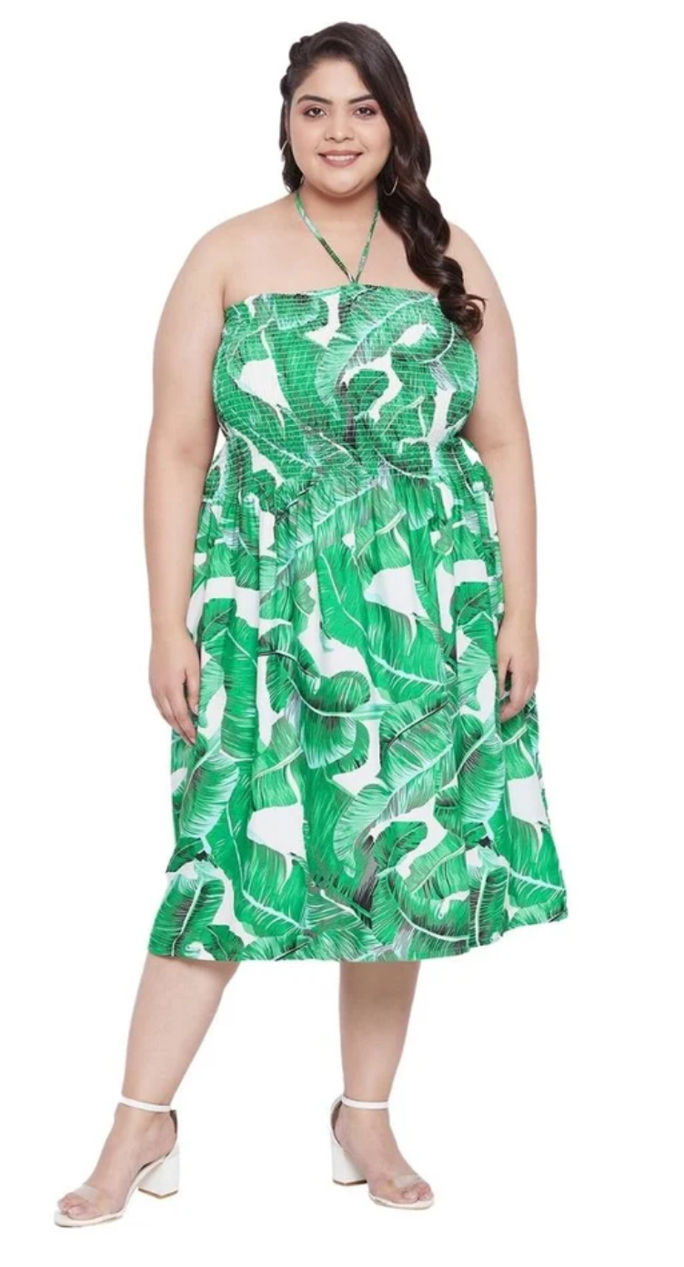 Green Tropical Banana Leaf Polyester Plus Size Tube Dress for Women 1X-3X | GypsieBlu