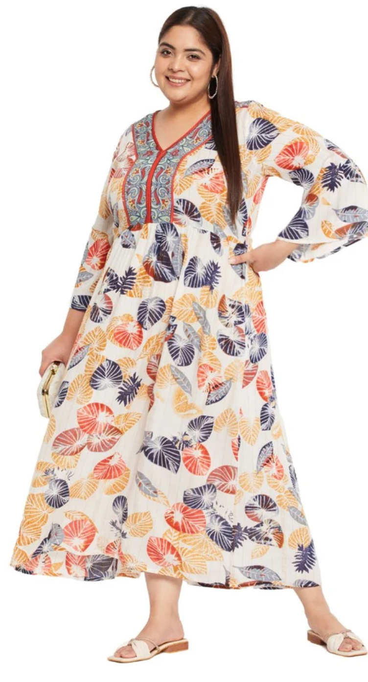 White Leaf Rayon Plus Size Dress for Women 1X-3X | GypsieBlu