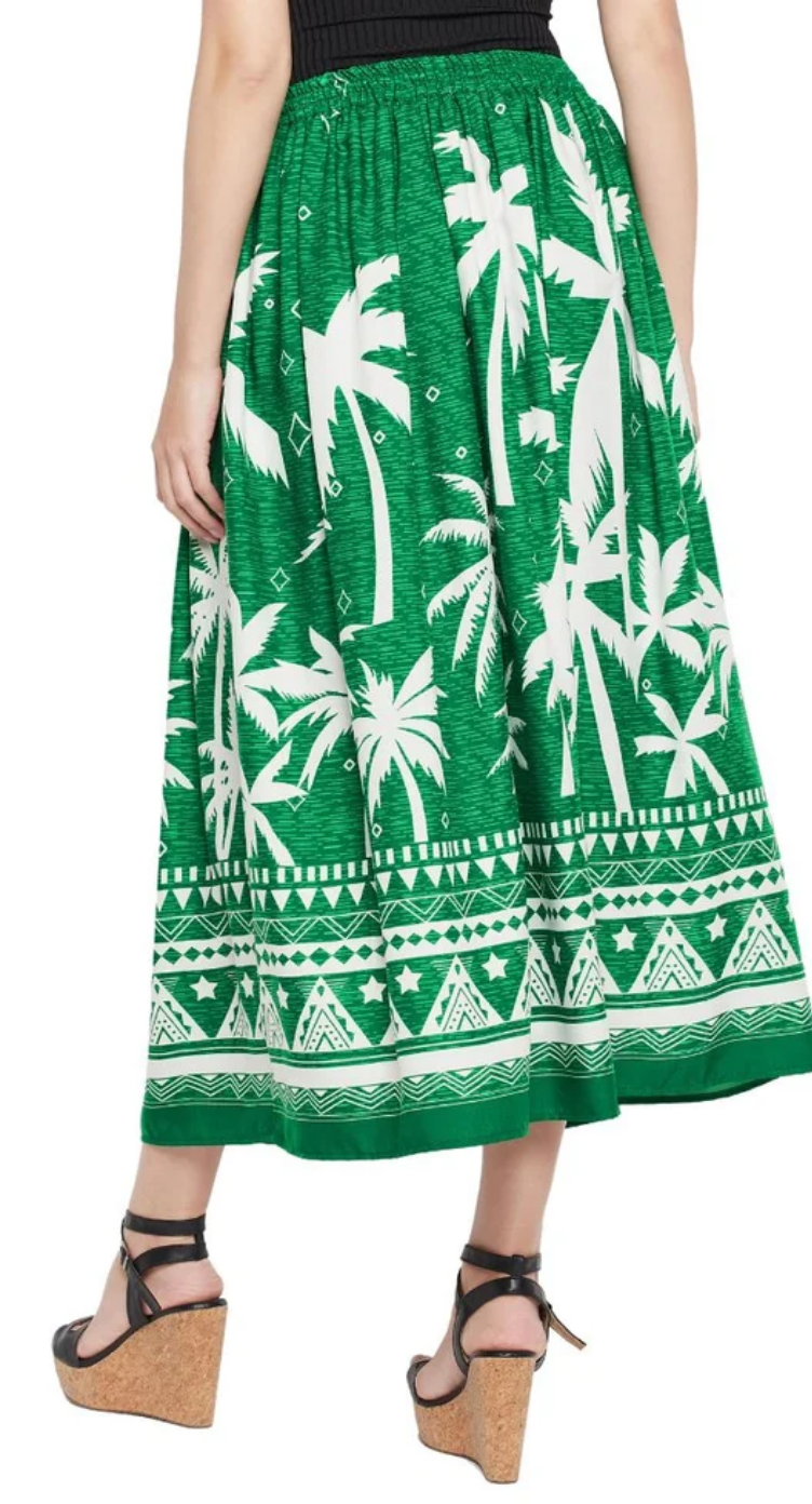 Kelly Green Palm Tree Rayon Skirt for Women S-XL | GypsieBlu