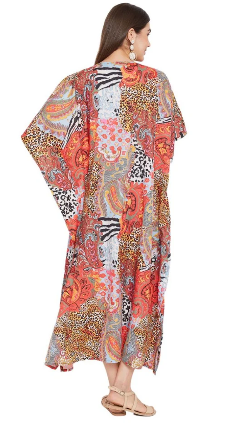 Multicolor Patchwork Paisley Plus Size Kaftan for Women 1X-3X | GypsieBlu