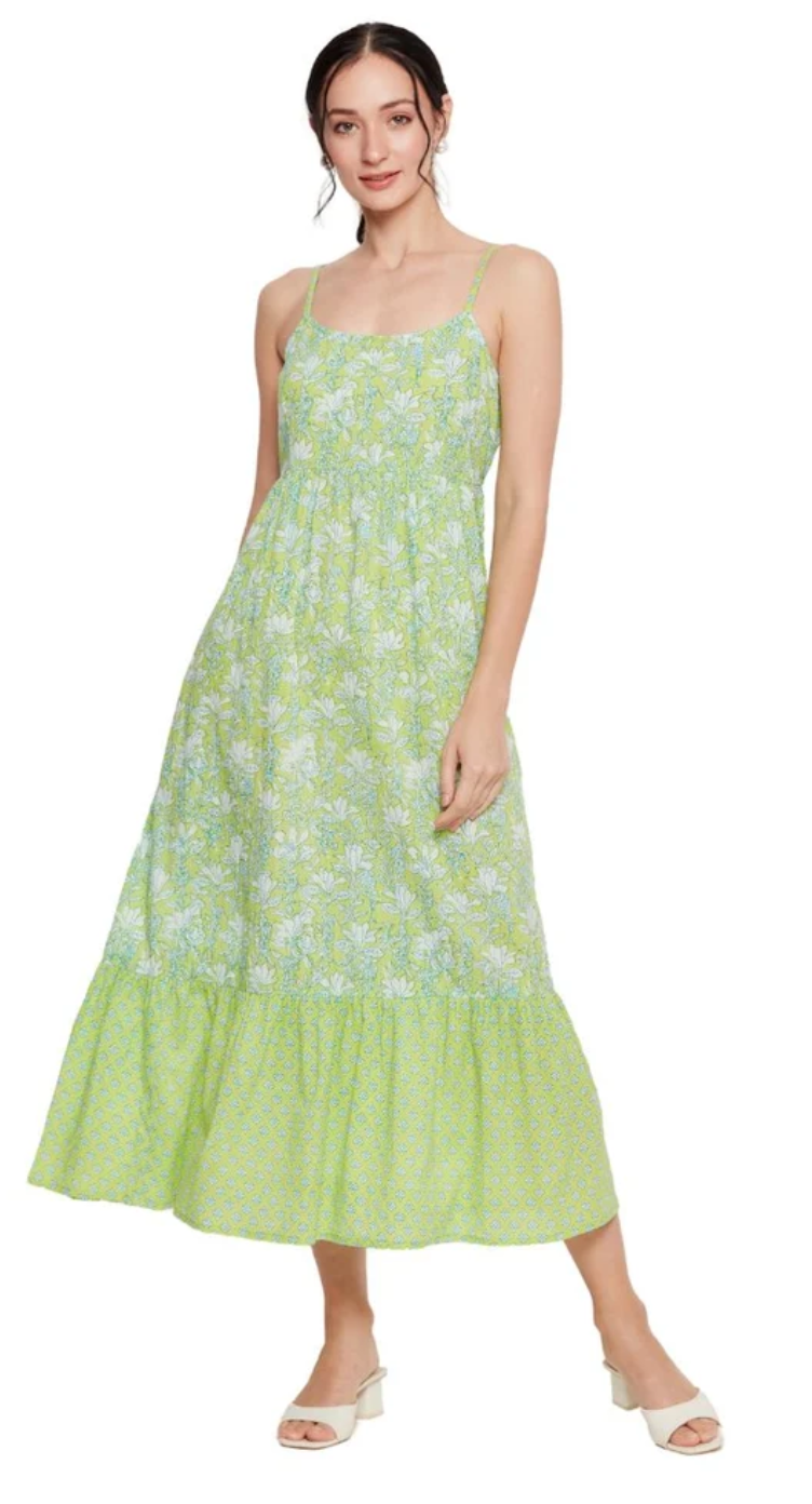 Neon Green Floral Cotton Maxi Dress for Women S-XL | GypsieBlu