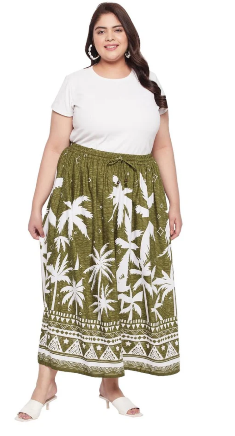 Olive Green Palm Tree Rayon Skirt for Women S-XL | GypsieBlu