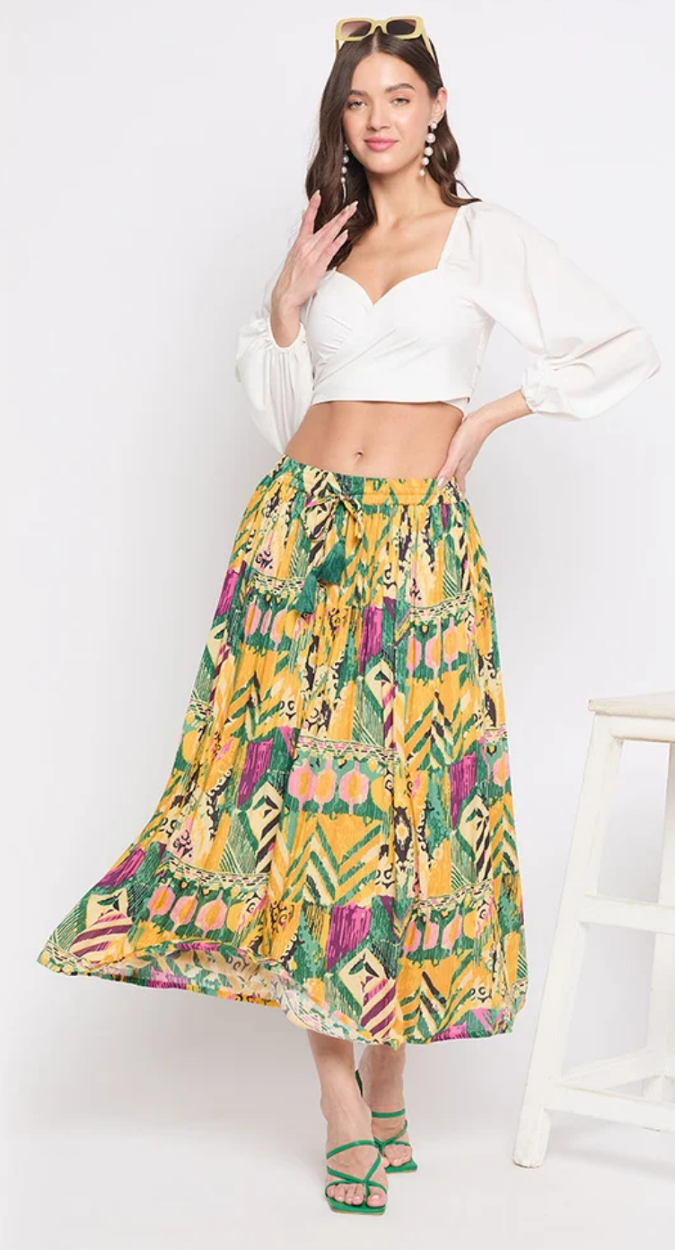 Yellow Aztec Tribal Rayon Skirt for Women S-XL | GypsieBlu