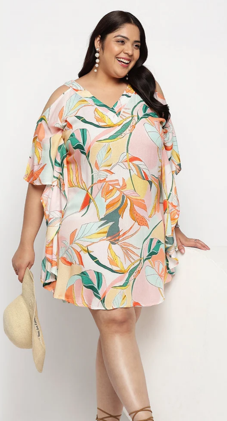 Multicolor Leaf Rayon Plus Size Tunic Top for Women 1X-3X | GypsieBlu