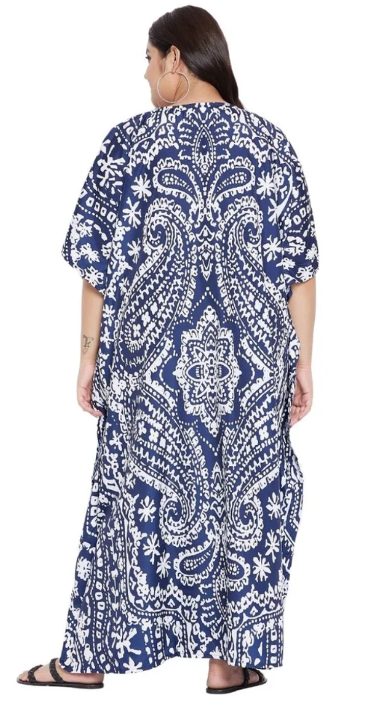 Blue Paisley Bandana Polyester Plus Size Kaftan for Women 1X-3X | GypsieBlu