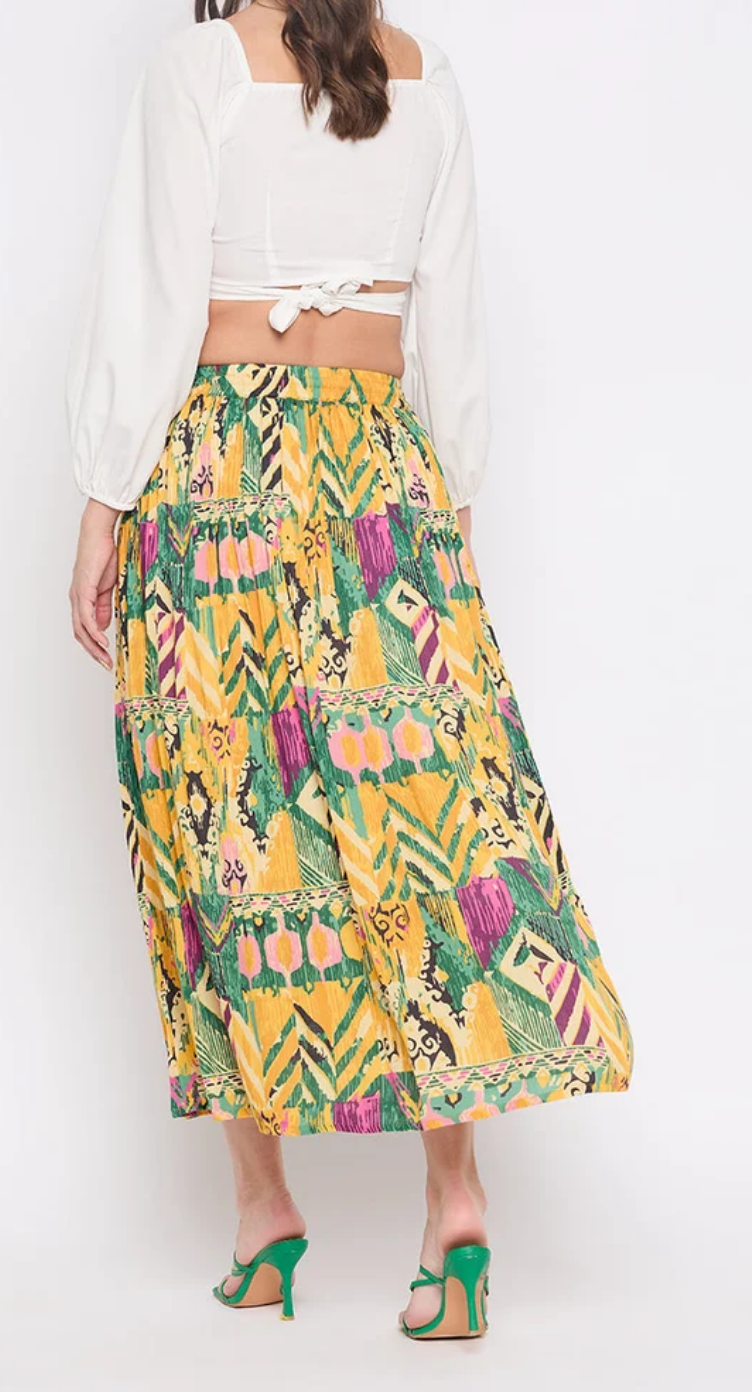 Yellow Aztec Tribal Rayon Skirt for Women S-XL | GypsieBlu