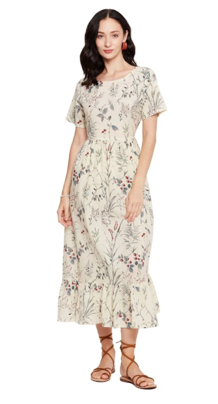 Cream Floral Cotton Maxi Dress for Women S-XL | GypsieBlu