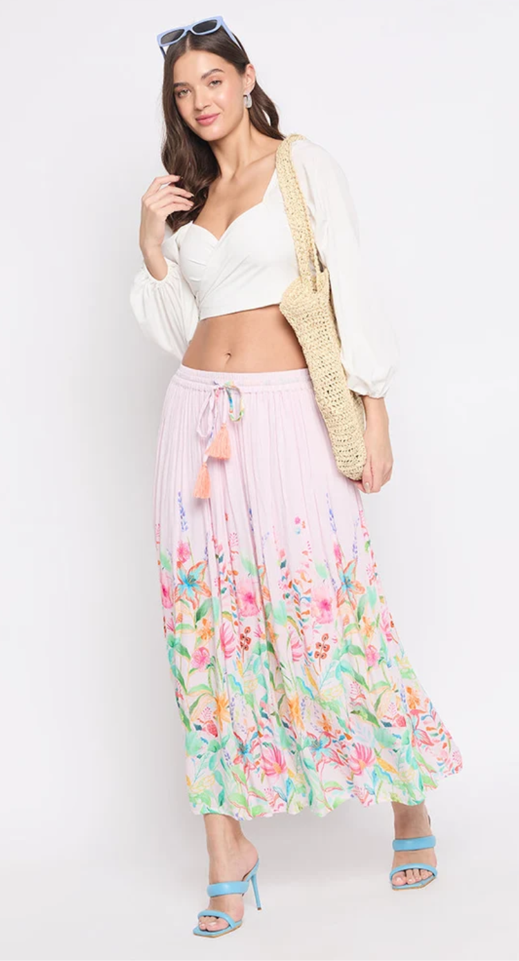 Pink Floral Rayon Skirt for Women S-2XL | GypsieBlu