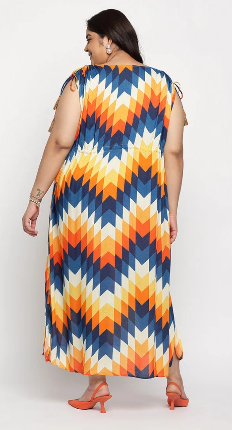 Multicolor Chevron Zigzag Rayon Plus Size Kaftan for Women 1X-3X | GypsieBlu