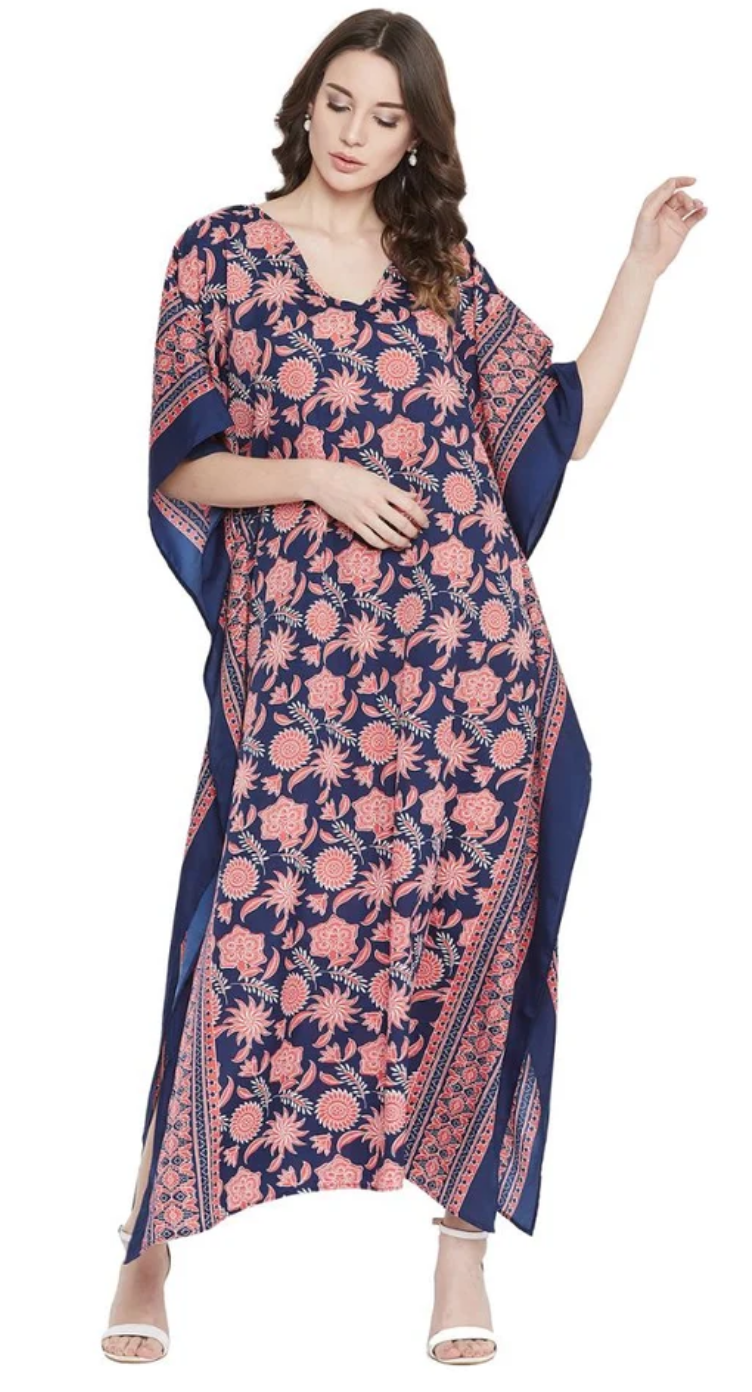 Light Pink Sunflower Floral Polyester Plus Size Kaftan for Women 1X-3X | GypsieBlu