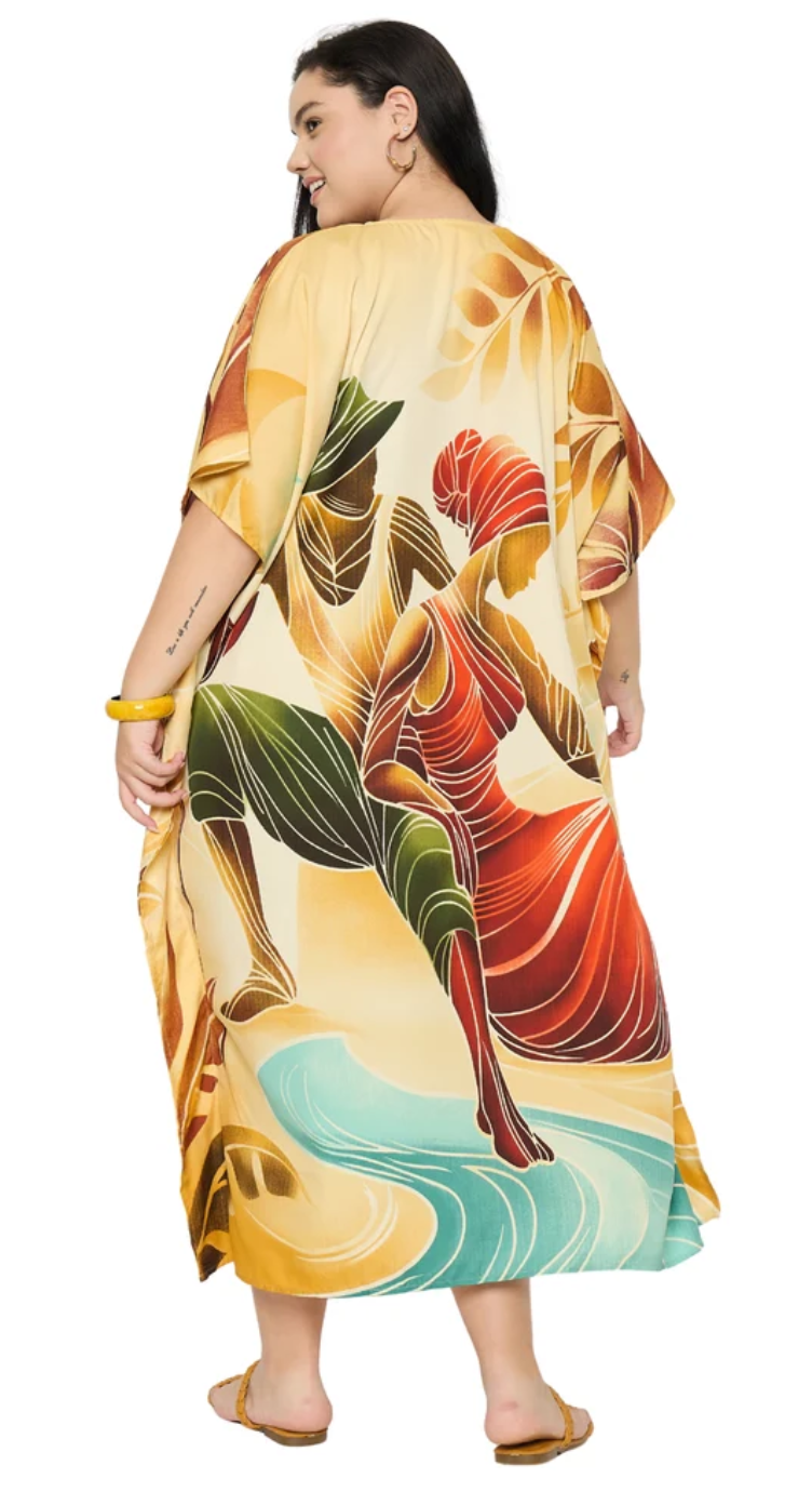 Cream Tropical Beach Polyester Plus Size Kaftan for Women 1X-3X | GypsieBlu