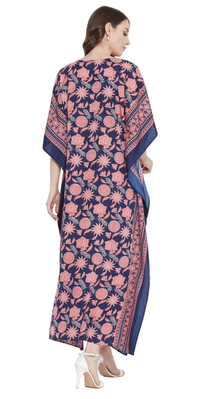 Light Pink Sunflower Floral Polyester Plus Size Kaftan for Women 1X-3X | GypsieBlu