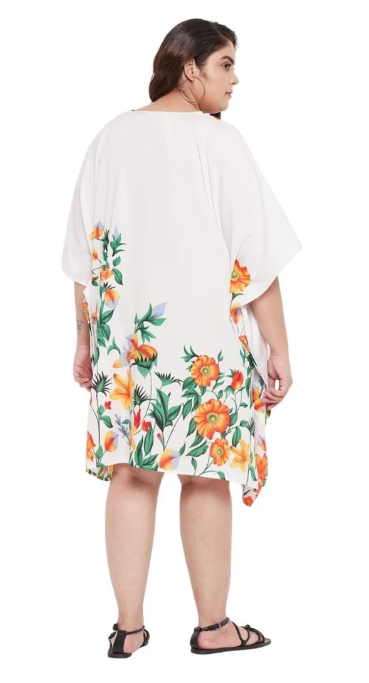 White Tropical Floral Polyester Plus Size Tunic for Women 1X-3X | GypsieBlu