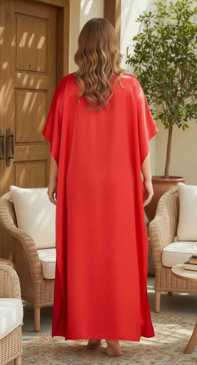 Red Pumpkin Silk Kaftan Dress - Luxury Plus Size Resort & Evening Wear