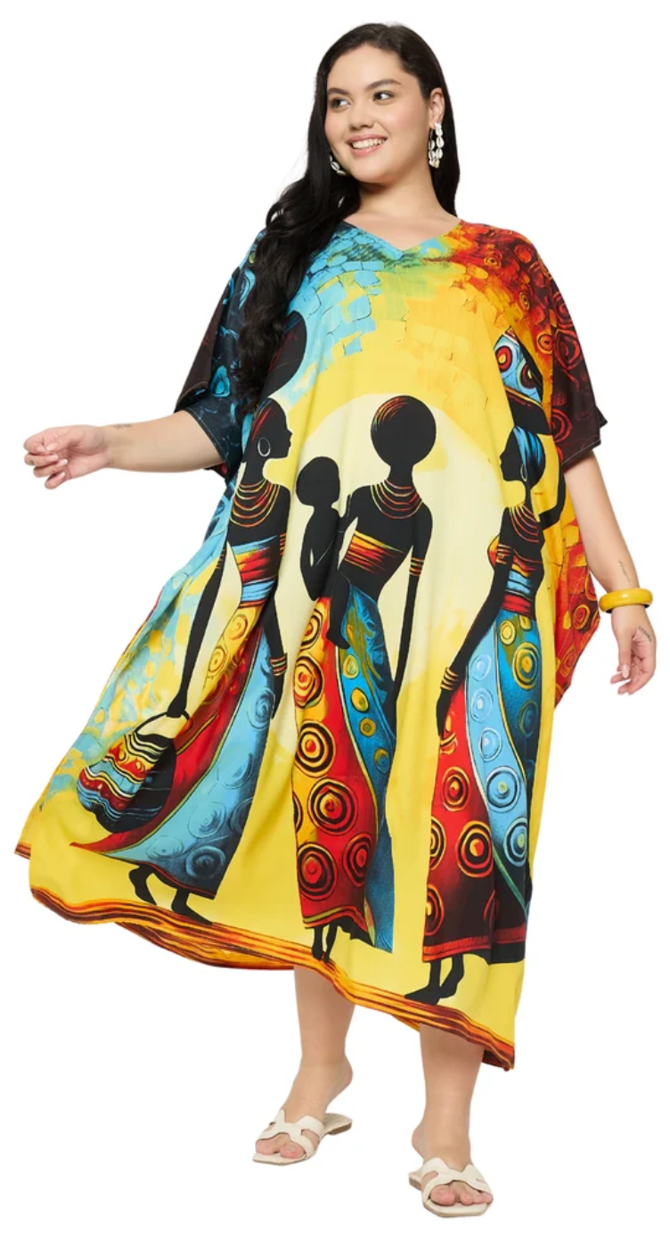 Yellow African Women Polyester Plus Size Kaftan for Women 1X-3X | GypsieBlu