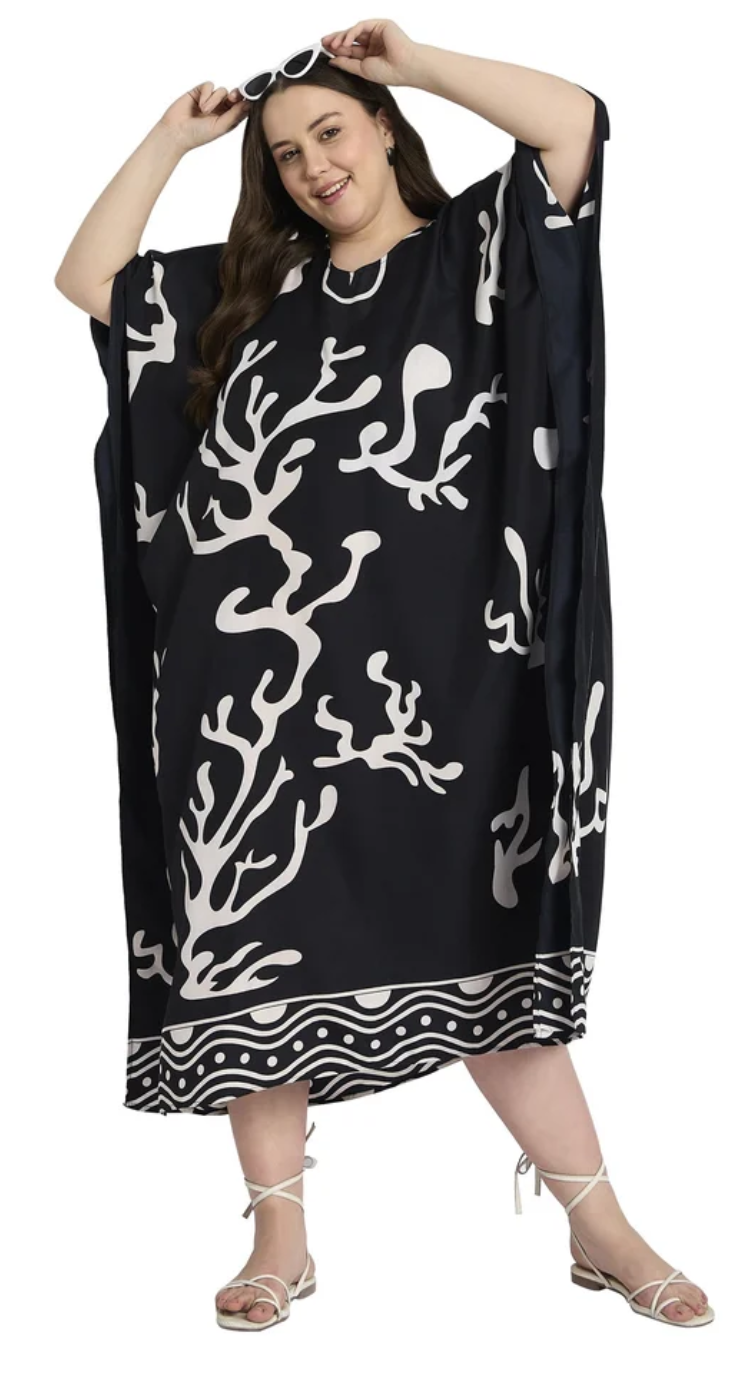 Black Coral Reef Polyester Plus Size Kaftan for Women 1X-3X | GypsieBlu