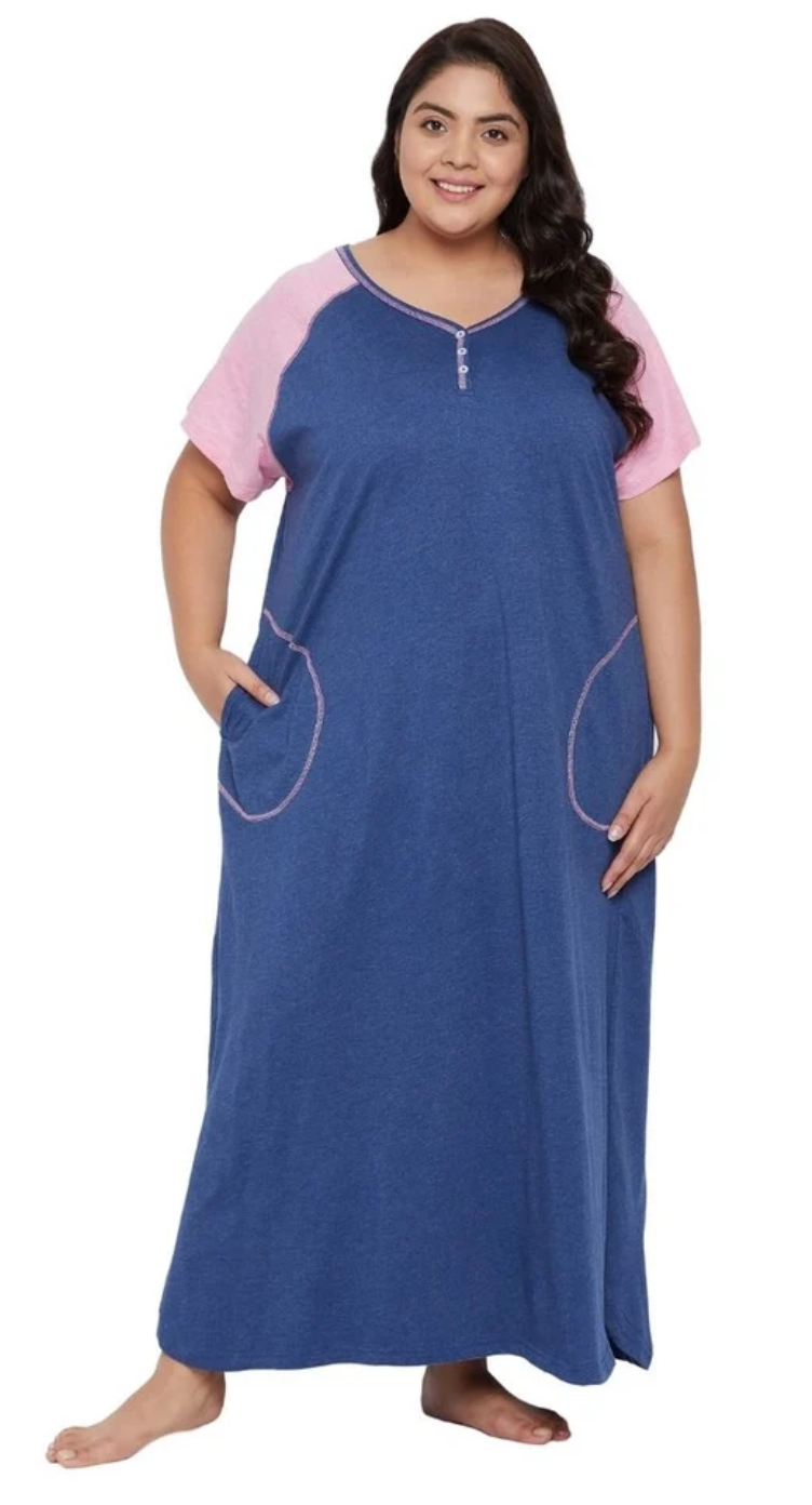 Blue Cotton Plus Size Dress for Women 1X-3X Short Sleeve | GypsieBlu
