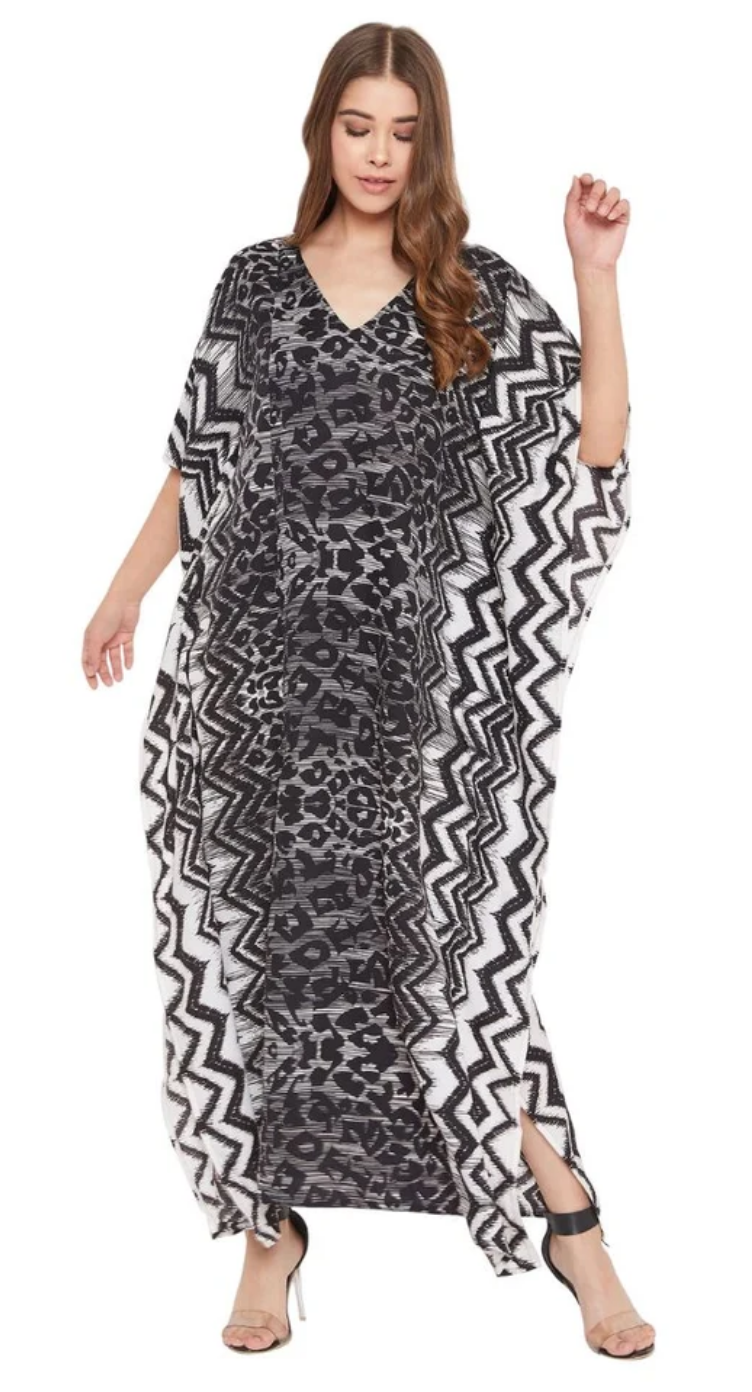 Black Chevron Animal Polyester Plus Size Kaftan for Women 1X-3X | GypsieBlu
