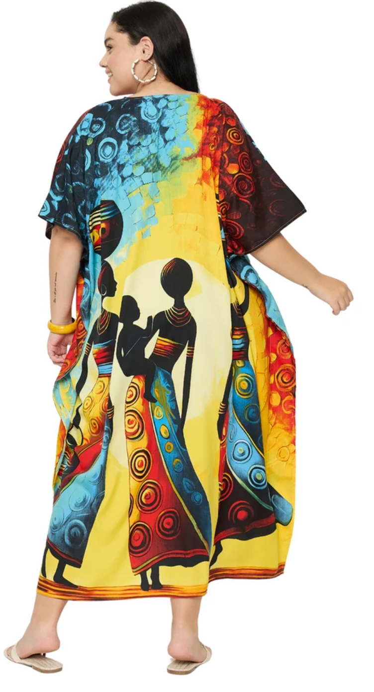 Yellow African Women Polyester Plus Size Kaftan for Women 1X-3X | GypsieBlu