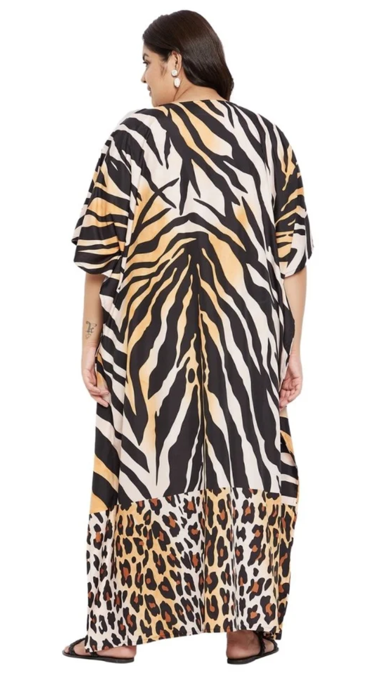 Black Tiger Zebra Polyester Plus Size Kaftan for Women 1X-3X | GypsieBlu