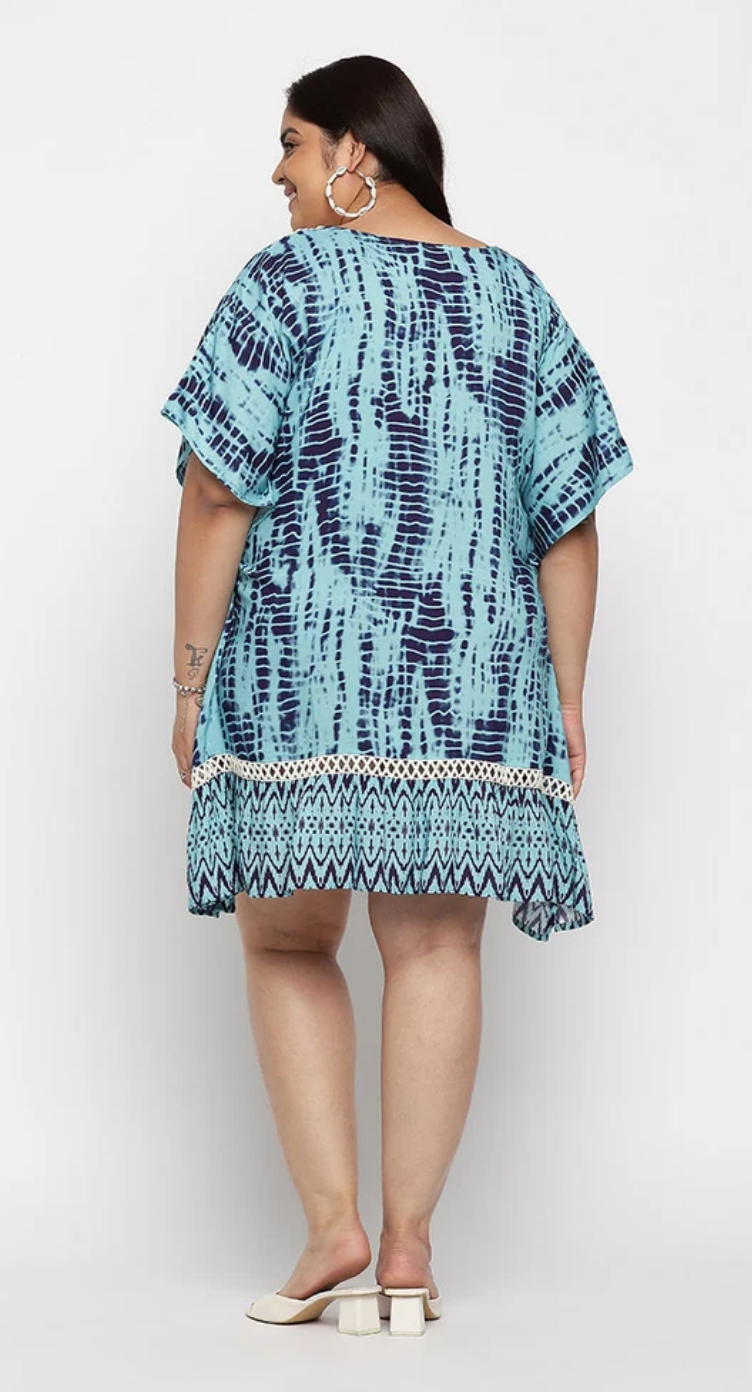 Blue Tie Dye Rayon Plus Size Tunic Top for Women 1X-3X | GypsieBlu