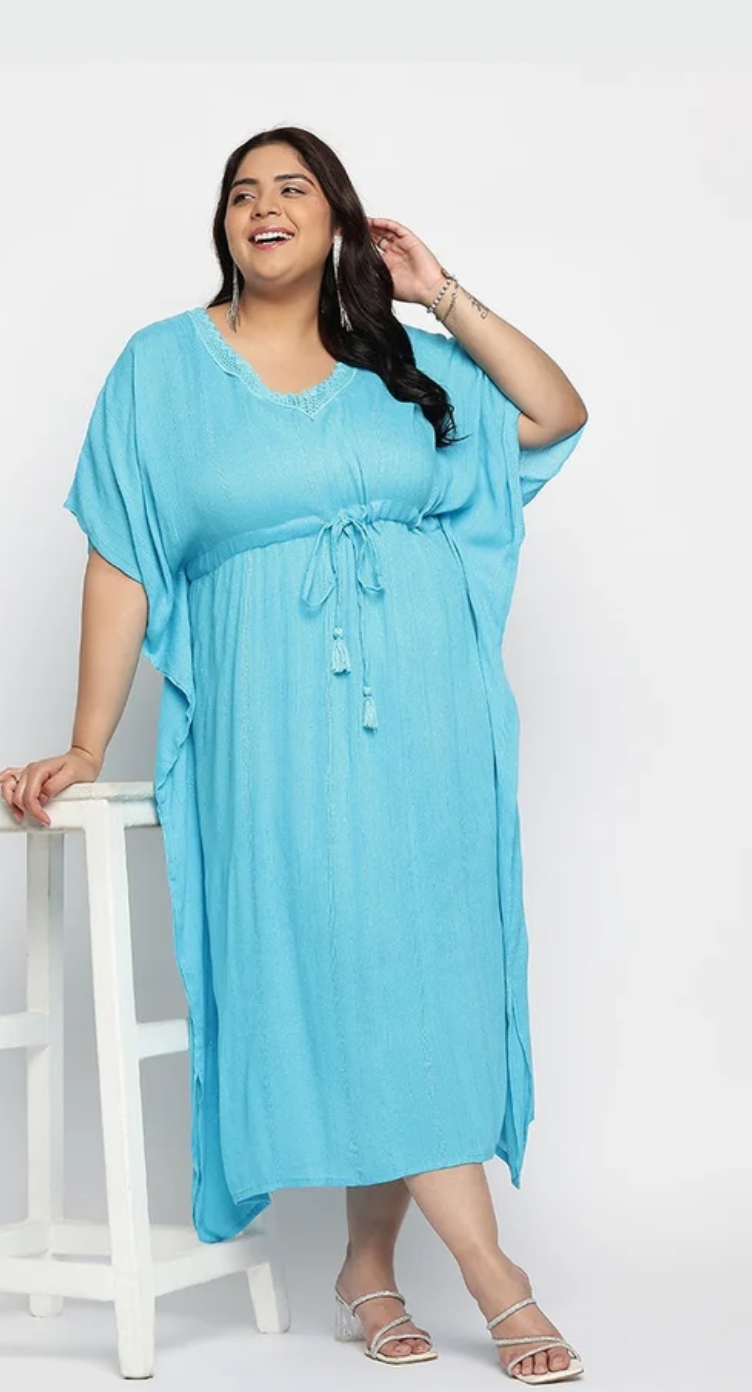 Blue Rayon Plus Size Kaftan Dress for Women 1X-3X | GypsieBlu