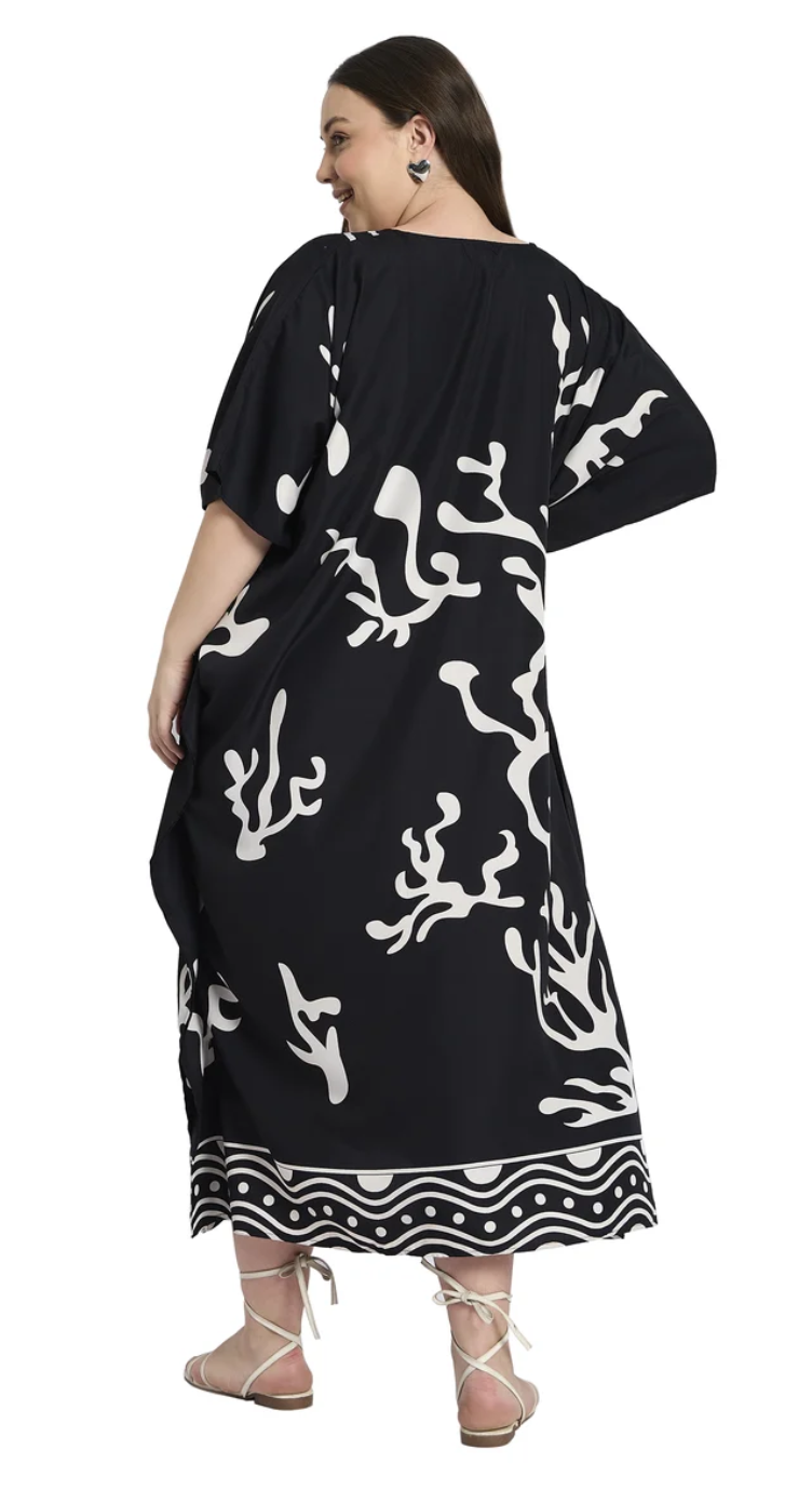 Black Coral Reef Polyester Plus Size Kaftan for Women 1X-3X | GypsieBlu