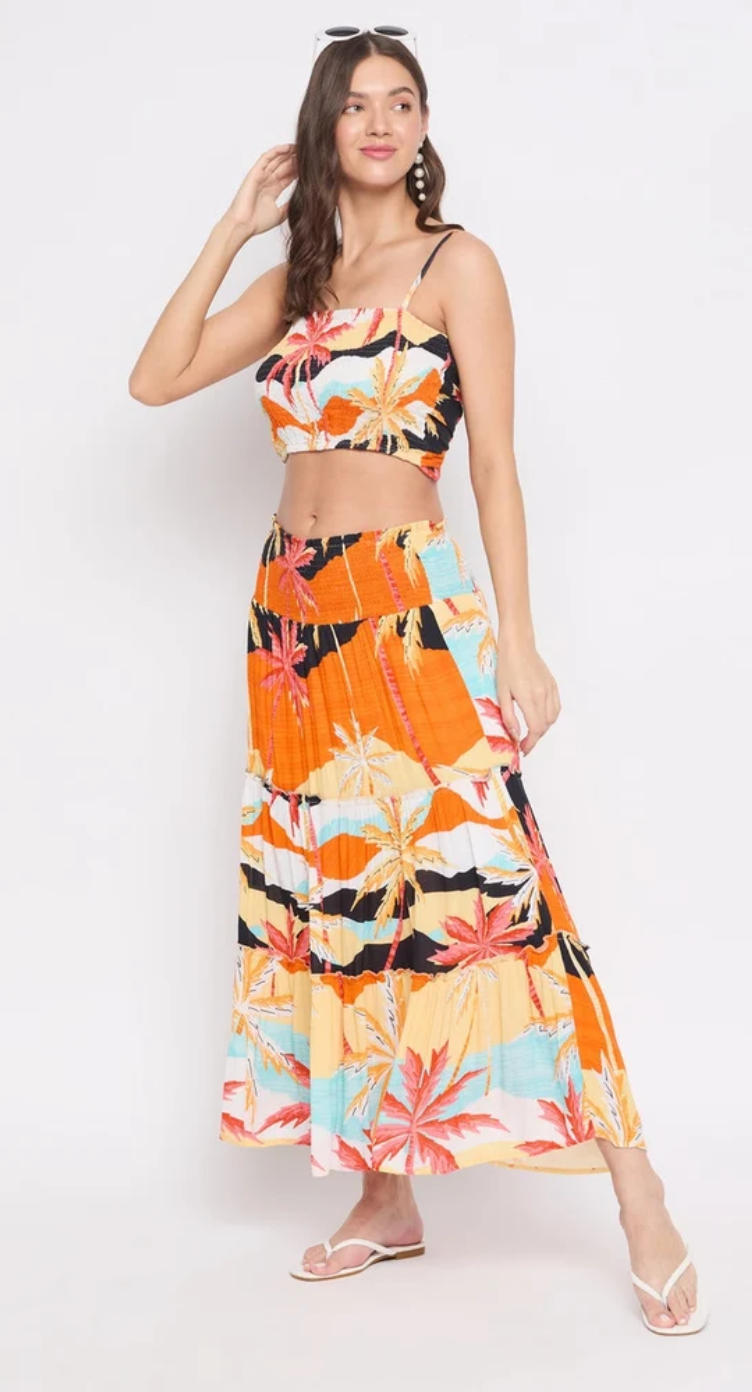 Orange Palm Sunset Rayon Skirt for Women S-2XL | GypsieBlu