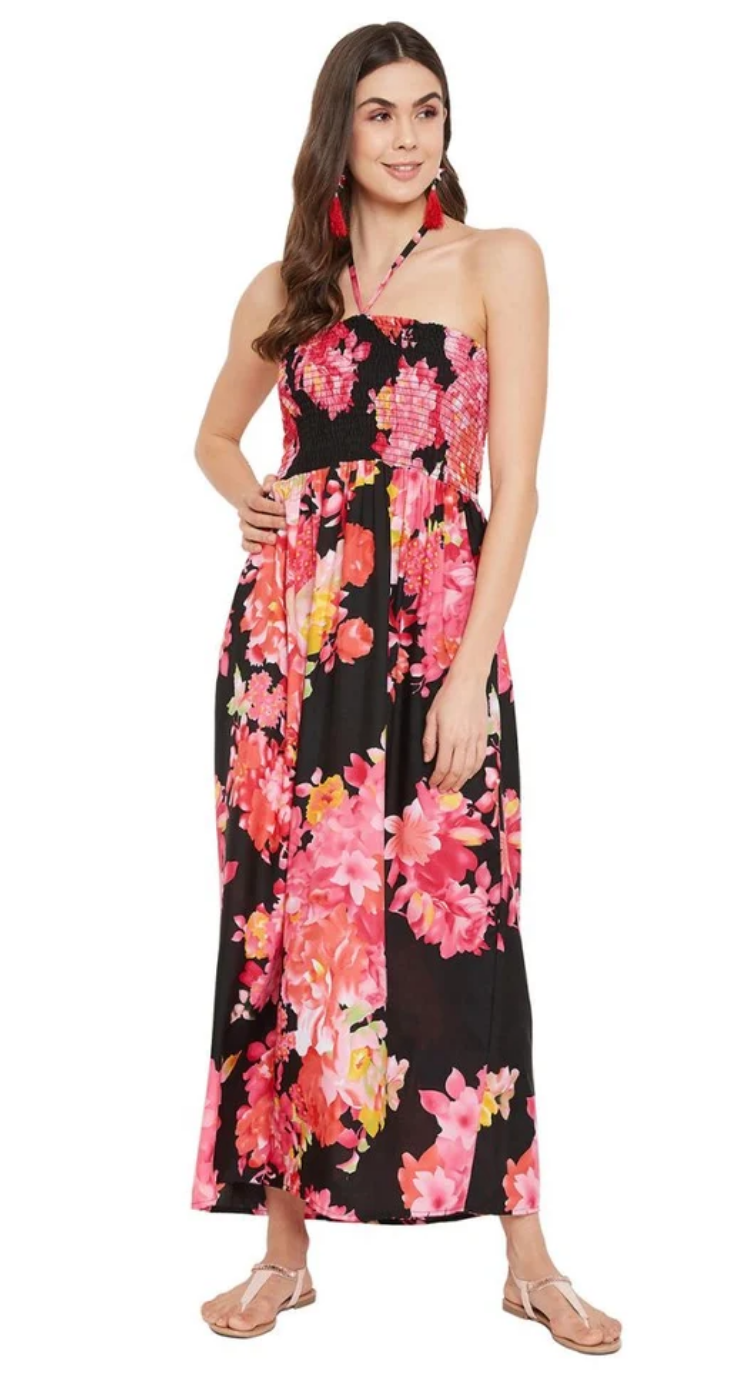 Light Pink Floral Bouquet Polyester Tube Dress for Women S-XL Sleeveless | GypsieBlu