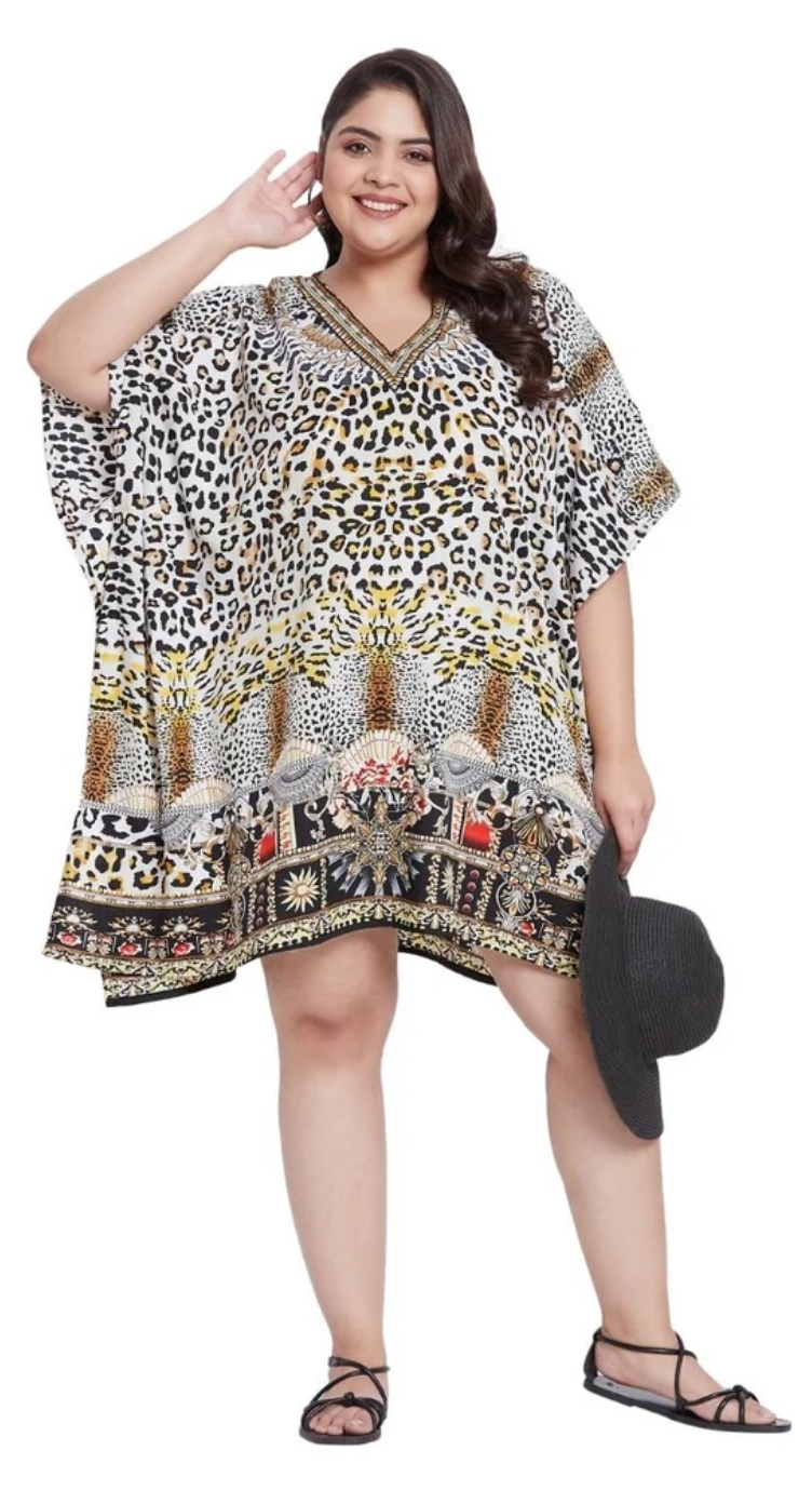 Multicolor Leopard Medallion Polyester Plus Size Tunic for Women 1X-3X | GypsieBlu